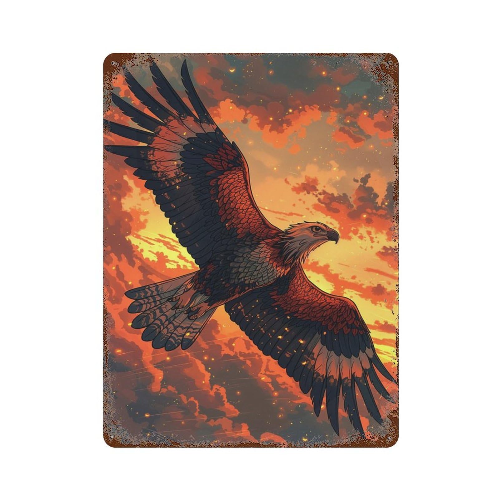 Eagle Soaring Sunset Rust Effect Tin Sign 15.7"x11.8", for Bistro, Counter And Cafe Decor, Shabby Chic Decor