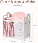 ROBOTIME Baby Doll Crib, Wooden Doll Bed, Toy Baby Crib with Storage, Bedding, and Wooden Hooks, Doll Crib Fits Dolls up to 22’’, Doll Furniture for American Girls Ages 3+ (Pink)