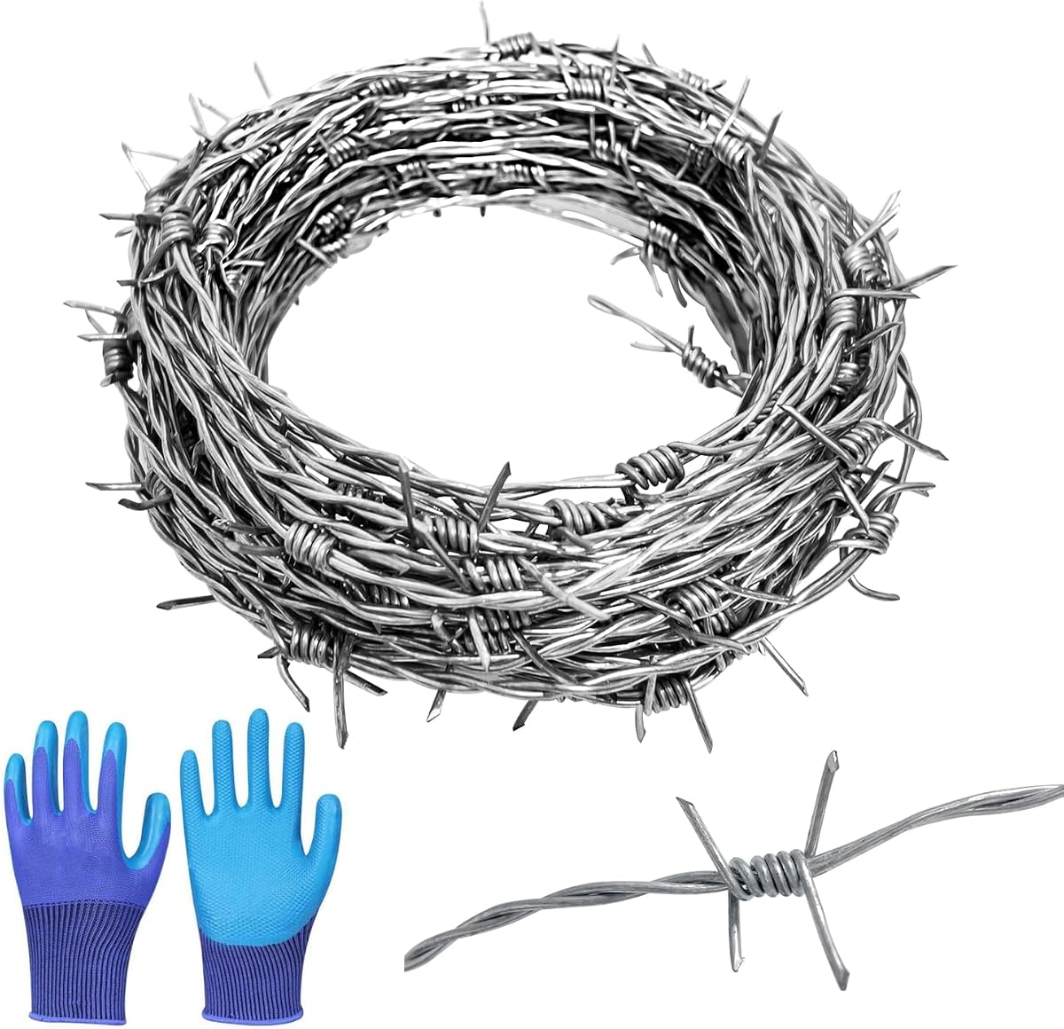 50 Ft Barbed Wire, 4 Point Hot-Dip Galvanized Barb Fence Roll, 18 Gauge Heavy Duty Barbed Wire Fence for Yard, Garden, Crafts, Baseball Ball and Critter Deterrent