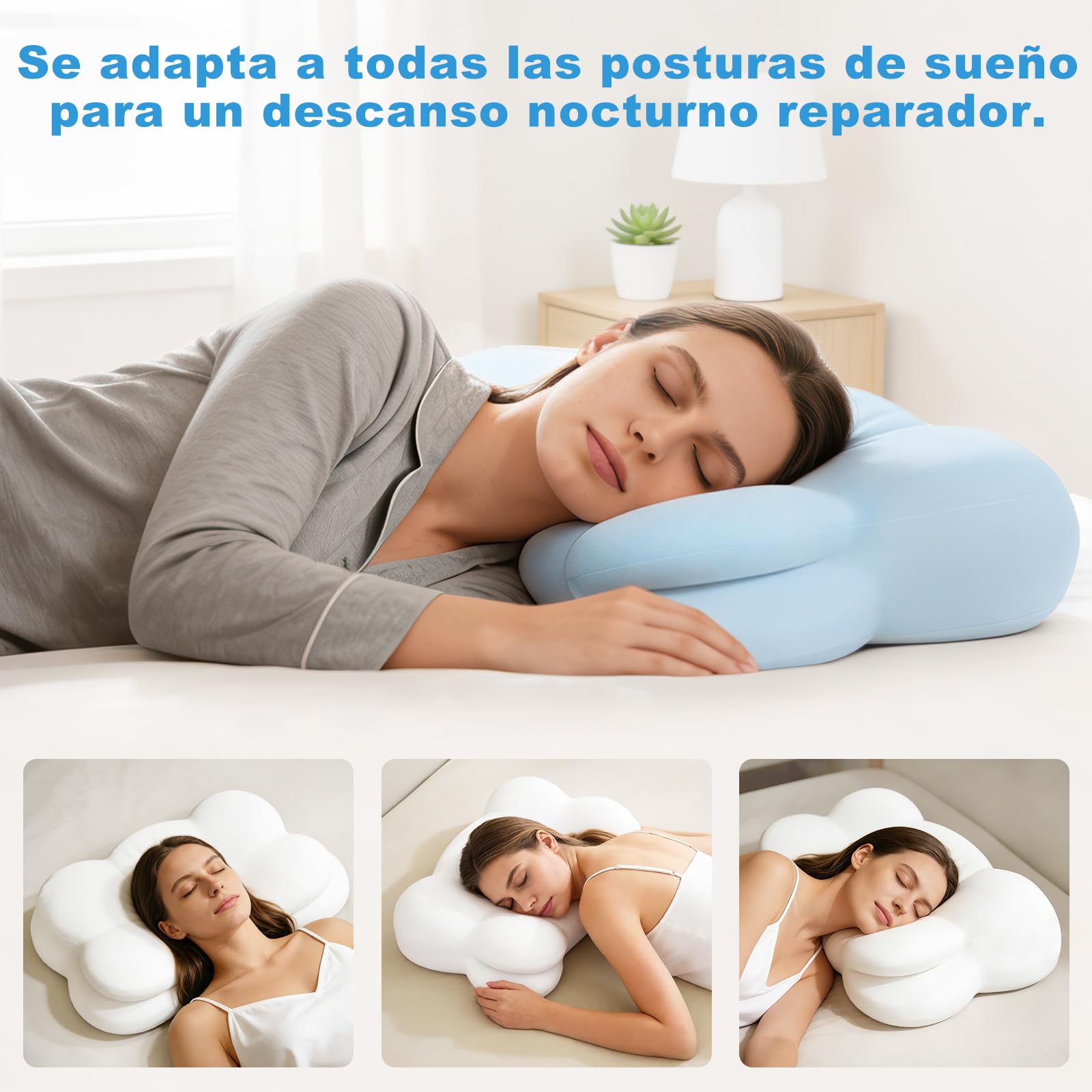 Mailirious Almohada Cervicales y Cuello Viscoelástica, Almohada Ergonómica para Dormir de Lado, Boca Arriba y Boca Abajo, Aliviando la Presión y Mejora el Sueño, Dos Fundas de Almohada Lavables | Almohada ortopédica para el dolor de cuello, para dormir de