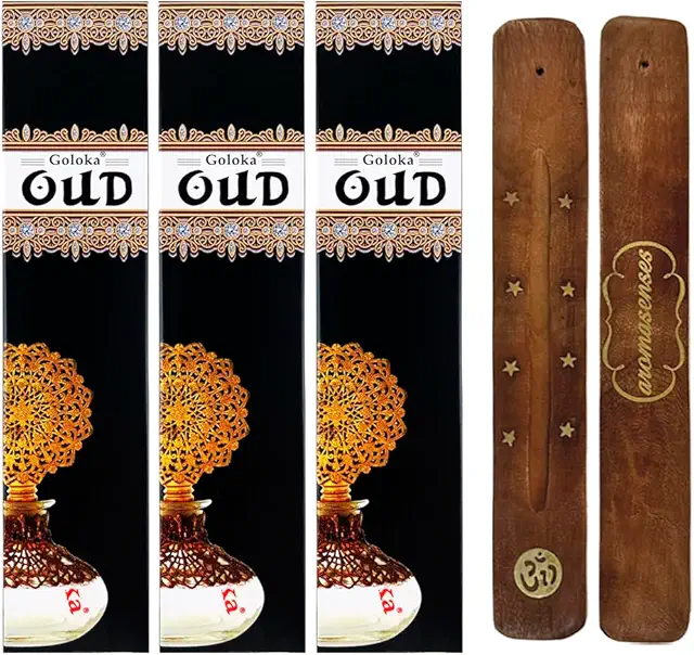Encens Oud Goloka 3 Boîtes + Brûleur Aromasenses | 45g Naturel | Relaxation Méditation