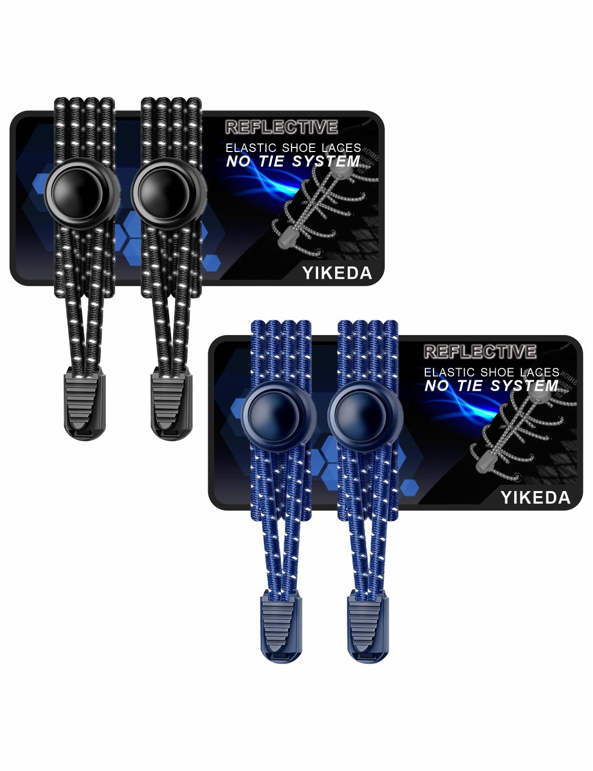 Elastic Laces 2 Pairs of Reflective Elastic Shoelaces for Adults/Kids No Tie Elastic Lock Shoe laces Suitable for Sneakers Hiking Shoes Board Shoes Casual Shoes Boots
