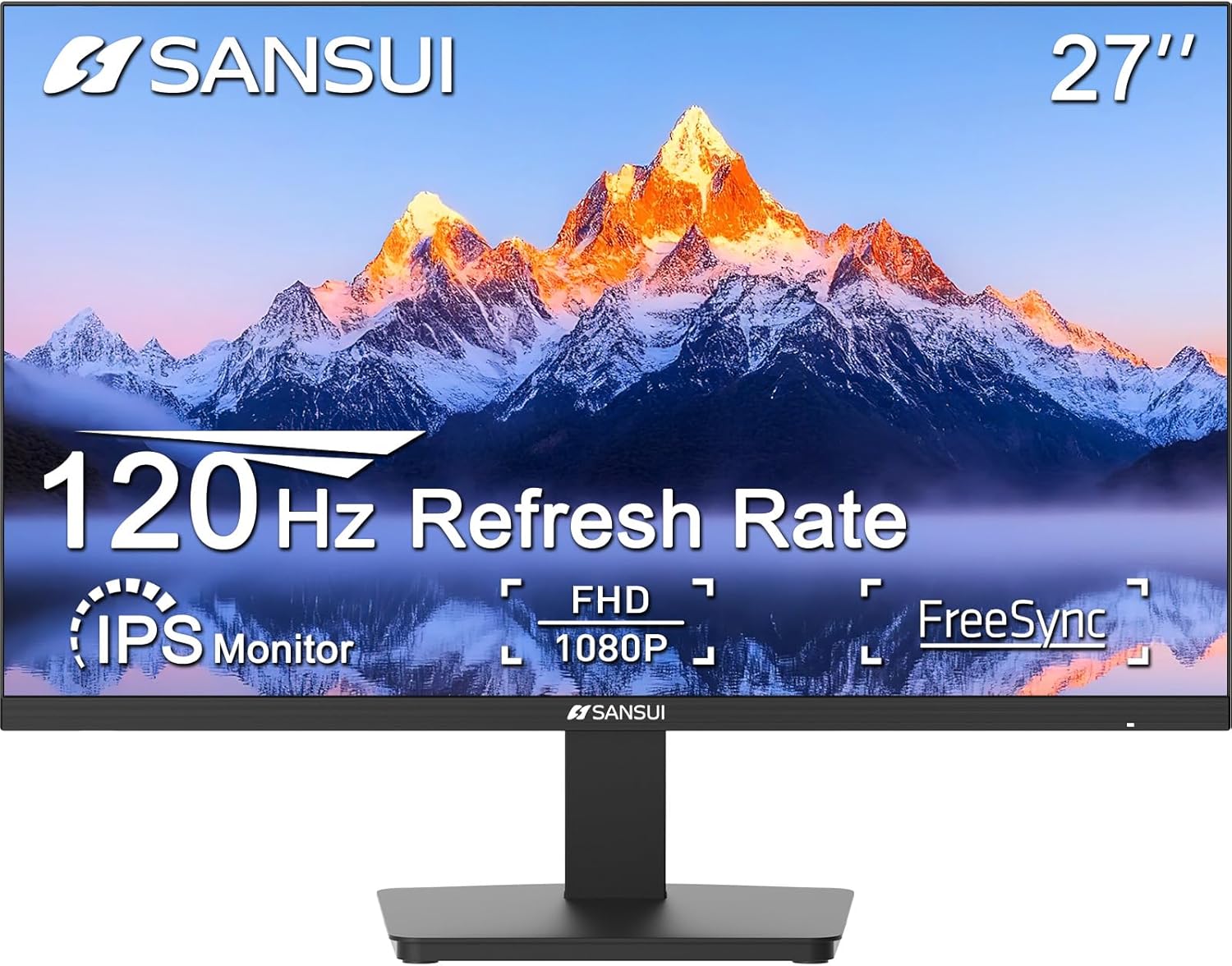 SANSUI 27 Inch Monitor, IPS 120Hz Computer Monitor Full HD 1920 x 1080P with HDMI DP Interfaces, Eye Care, Frameless, 100 x 100mm VESA Mountable (HDMI Cable Included) 27 inch IPS 100Hz 27 Inch 120Hz/IPS