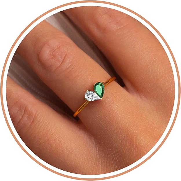 Birthstone Rings for Women Non Tarnish Gold Rings Mothers Day Gifts Birthday Gifts for Teen Girls Dainty 14K Plated Adjustable CZ Stacking Promise Ring Christmas Stocking Stuffers Anniversary Jewelry for Friend Sister Girlfriend Mom