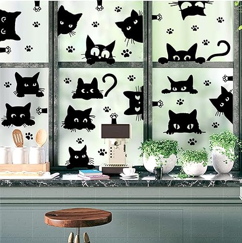 Miniatura 7 de Divertidas calcomanías de pared de gato negro, calcomanías para ventana de gato que mira hacia el auto, calcomanía para despegar y pegar, calcomanía