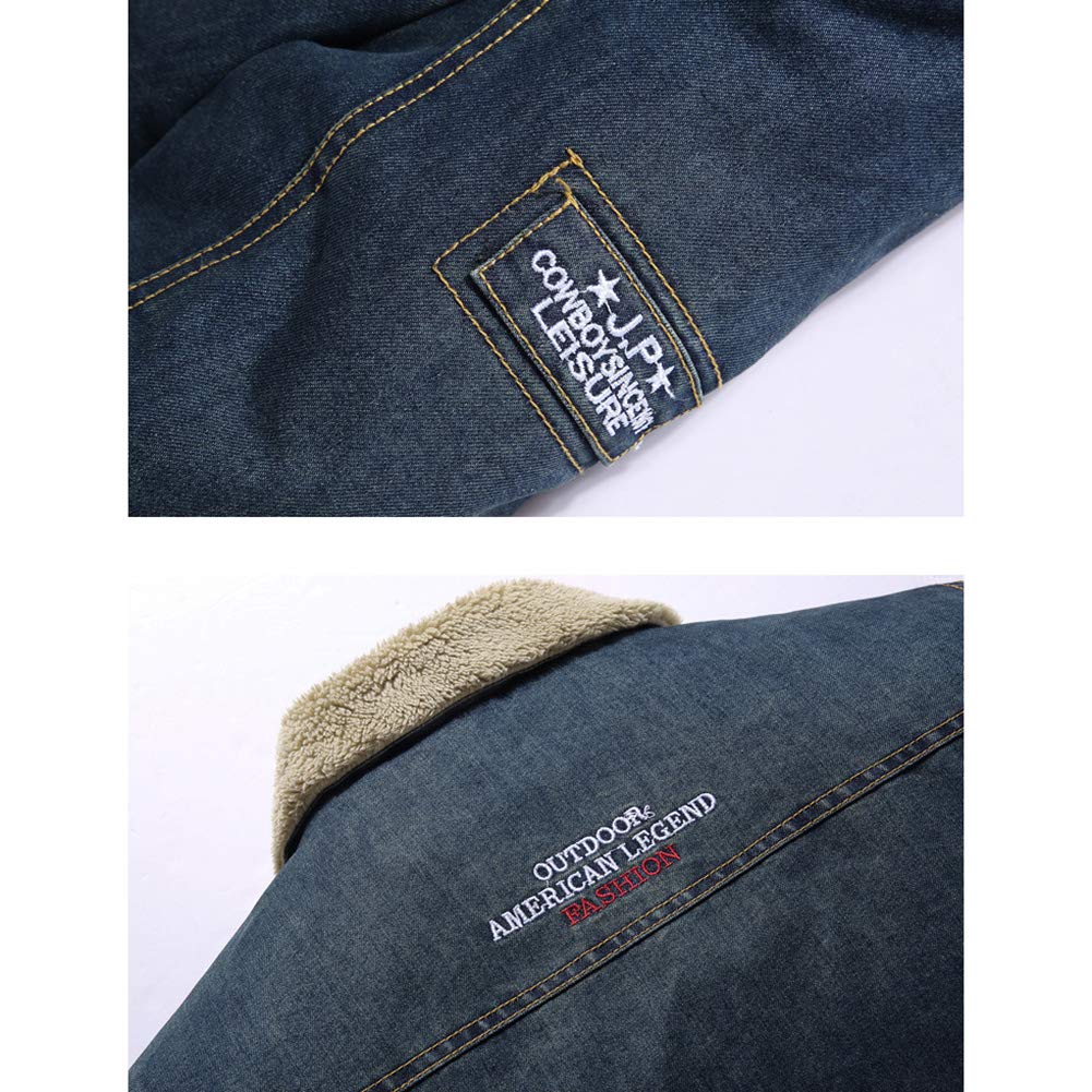 GUOCU Jeansjacke Herren Winter Denim Jacket Gefütterte Jeans Jacke mit Fell Mantel Warme Winterjacke mit Stehkragen