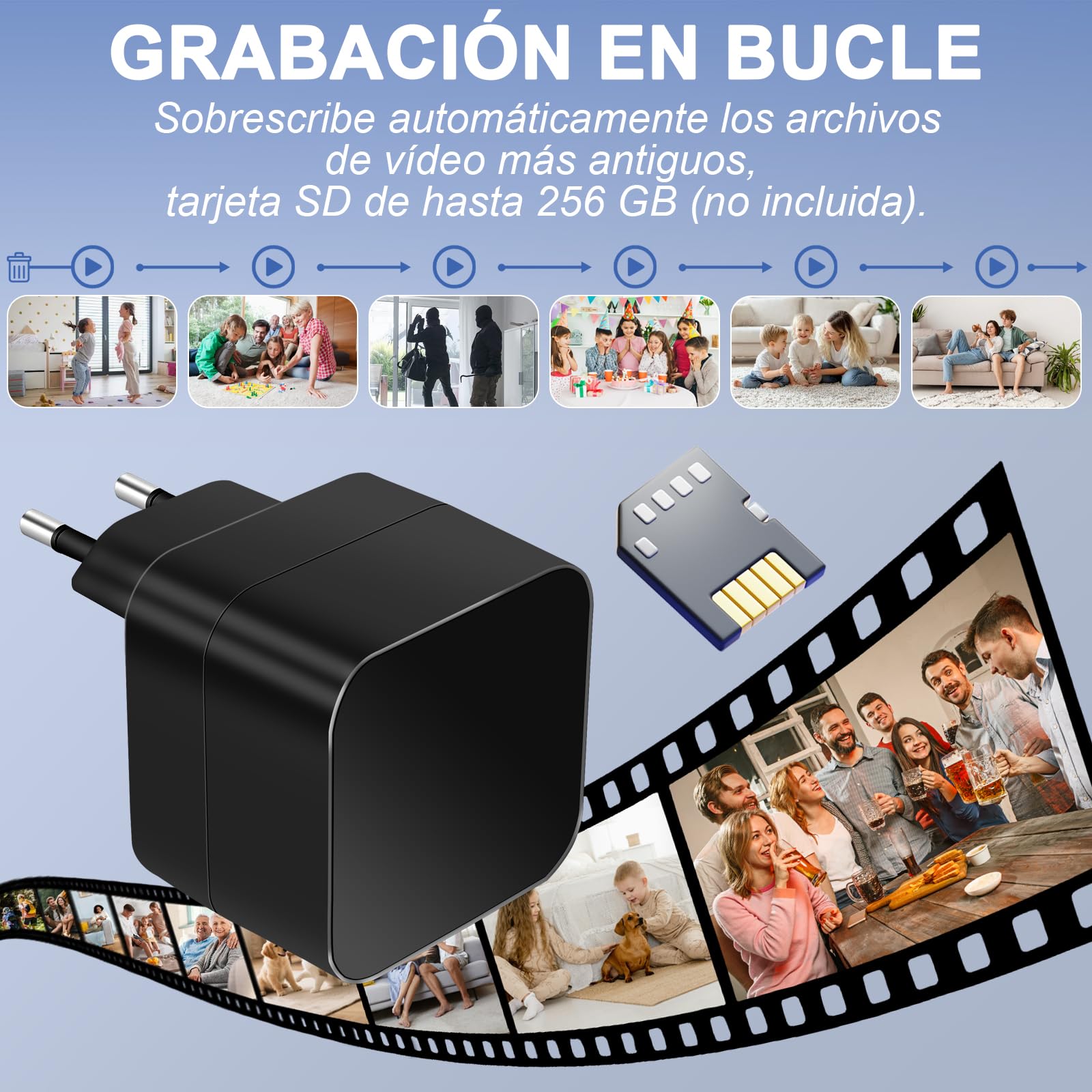 Cámara Espía WiFi 5G, Cámara Oculta con Cargador USB, Mini Cámara Espía WiFi HD 1080P con Detección de Movimiento y Grabación en Bucle para Visualización Remota - Normas de la UE