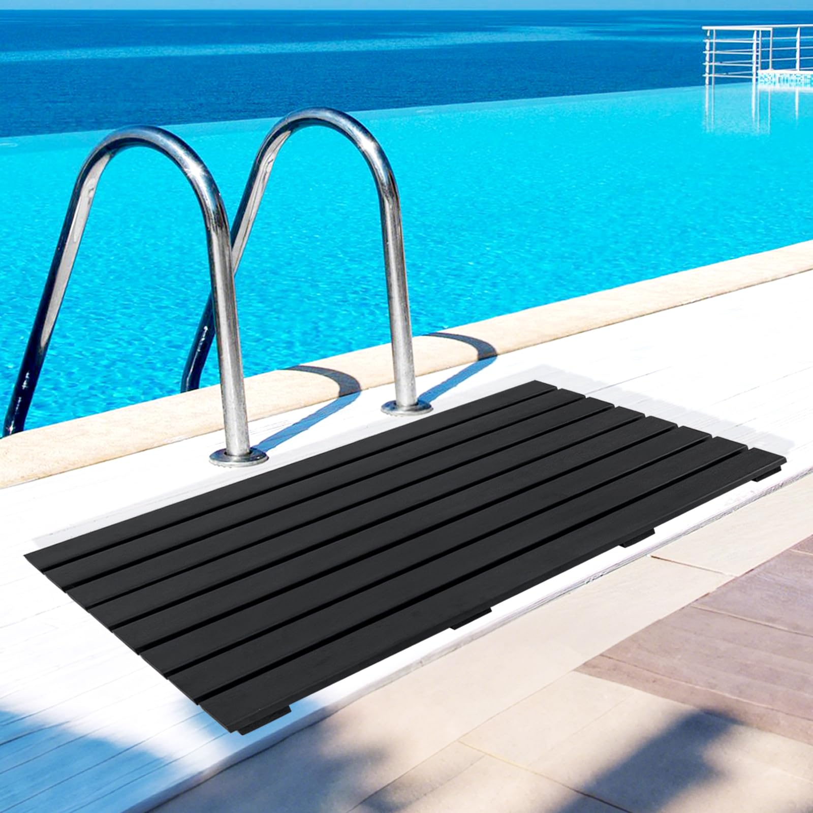 SOARS Tapis de Douche Antidérapant, Caillebotis Extérieur & Intérieur 100 X 60 CM, Matériau WPC Imperméable et Robuste, Finition Effet Bois, Charge 150 KG, pour Salle de Bain, Piscine, Entrée, Noir