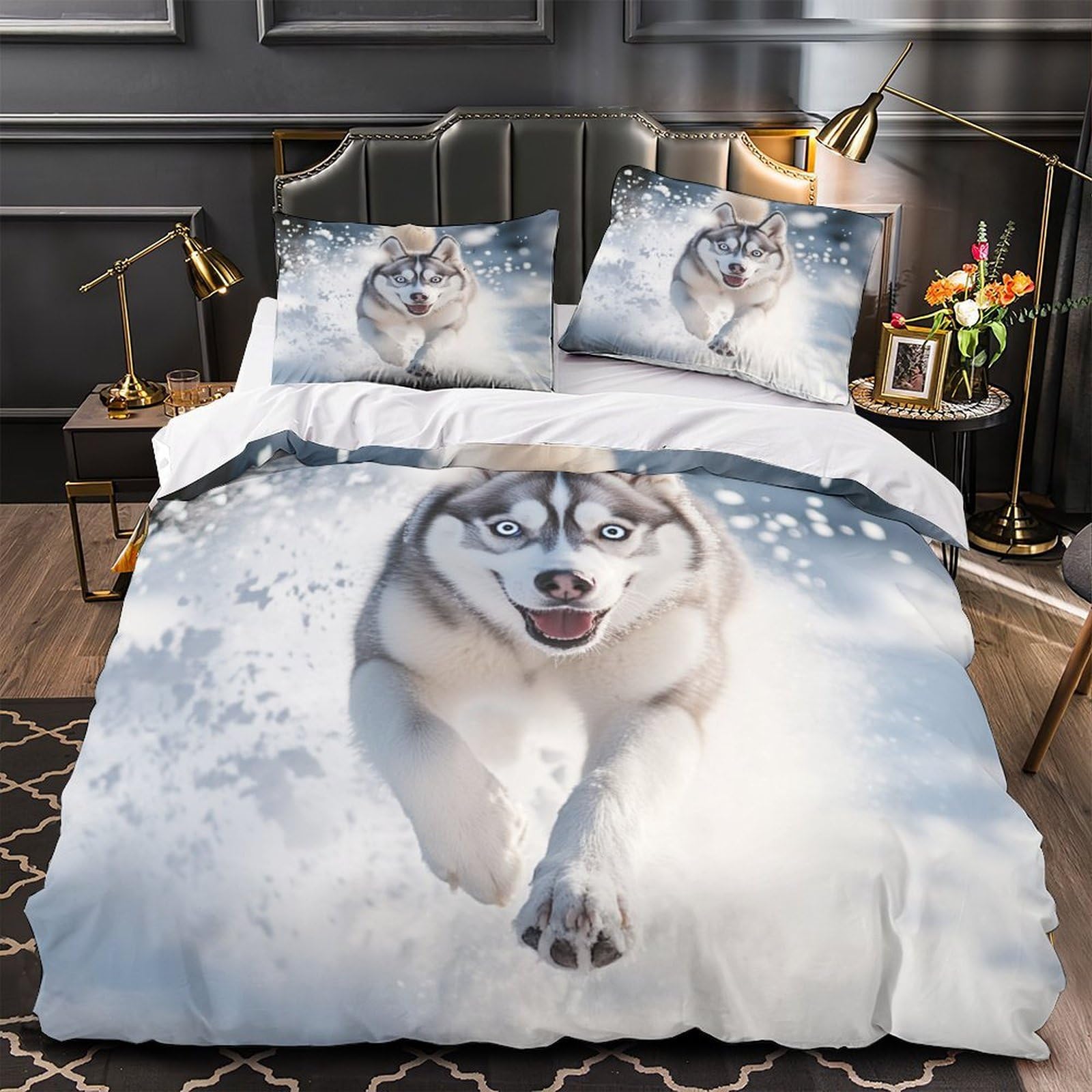 Drap de couette Husky de Sibérie parure de lit 140x200cm pour chambre d'adolescent
