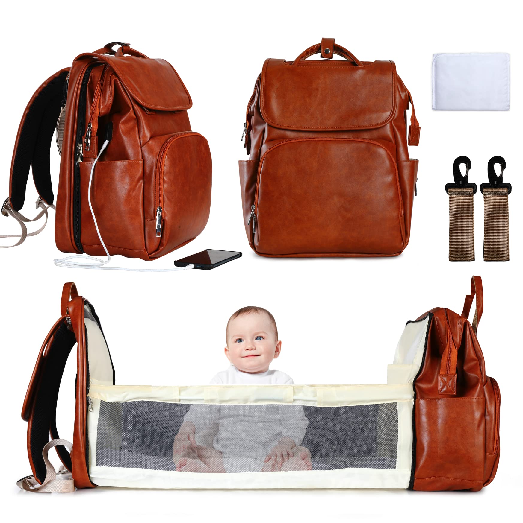 Leather Diaper Bag with Changing Station