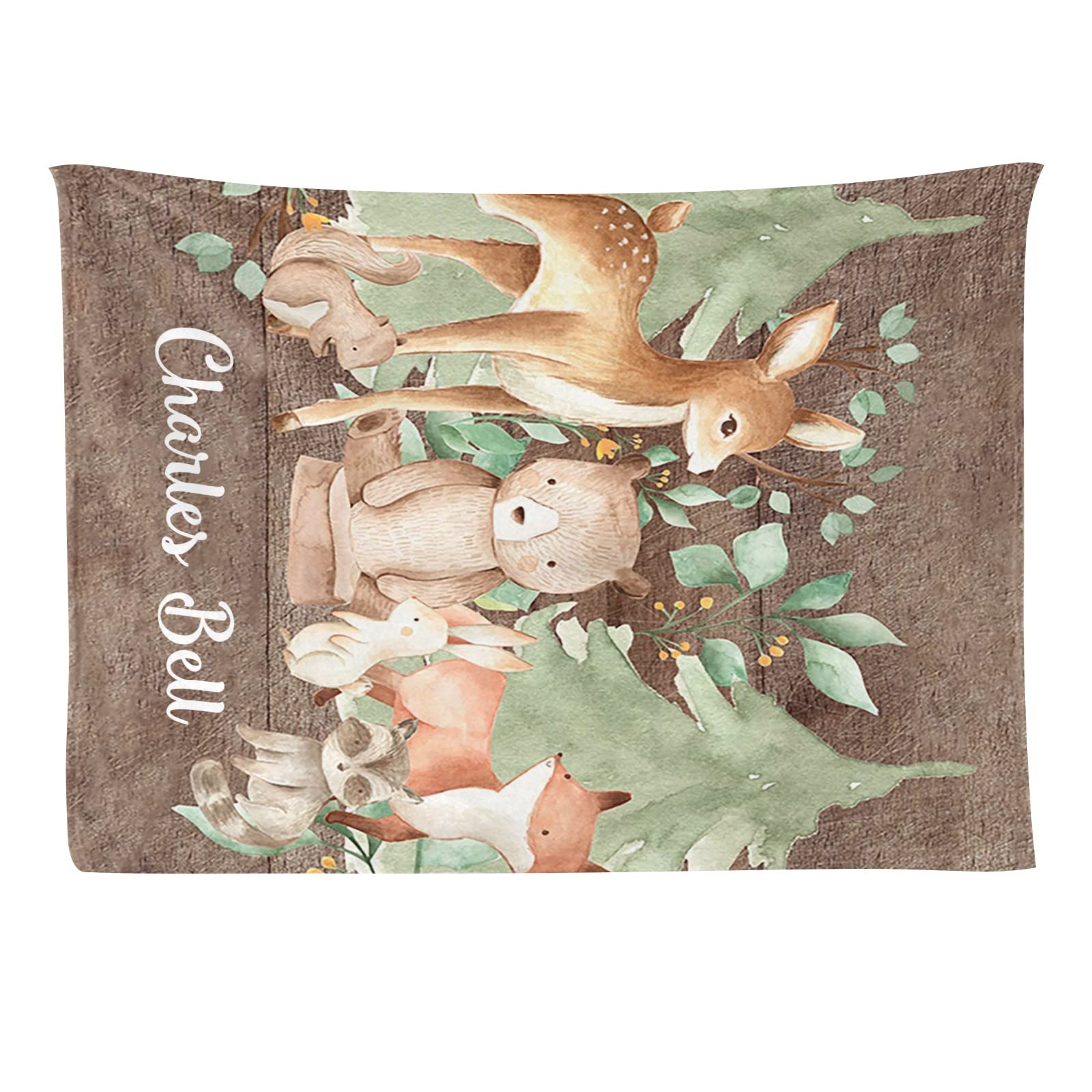 Woodland Forest Animals Rustic Personalized Baby Blanket Super Soft for Boy & Girl,with Your Baby Name Birthday (30x40 Inches)