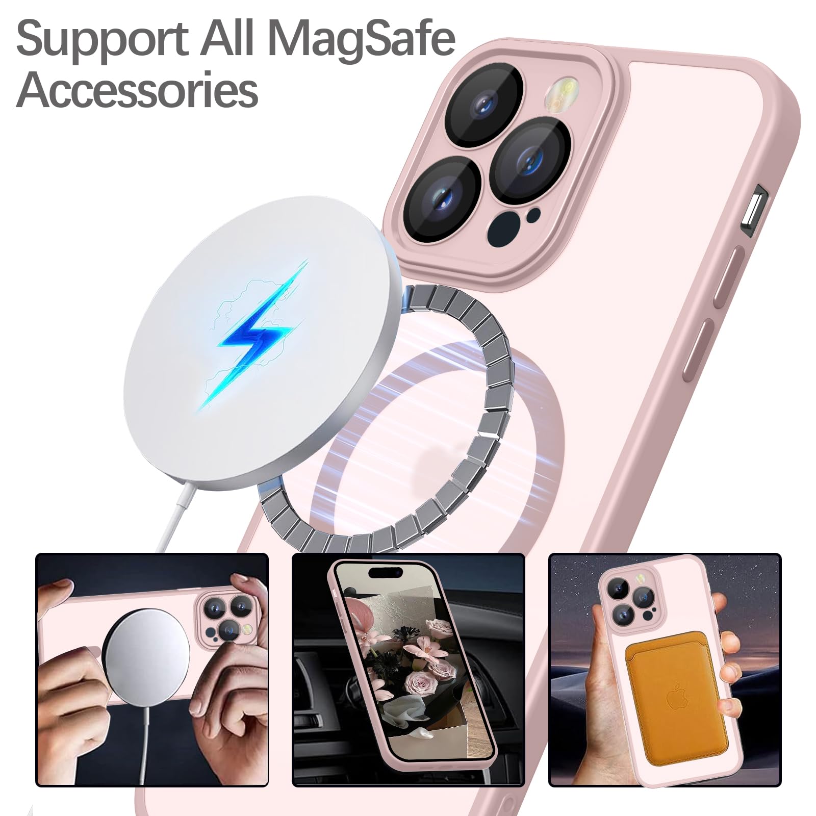 YUANDMI Cover Magnetica per iPhone 14 Pro Max Compatibile con MagSafe, Custodia Per iPhone 14 Pro Max Traslucida Opaca Case Ultra-Sottile Silicone Anti-Scivolo Resistente ai Graffi, Rosa