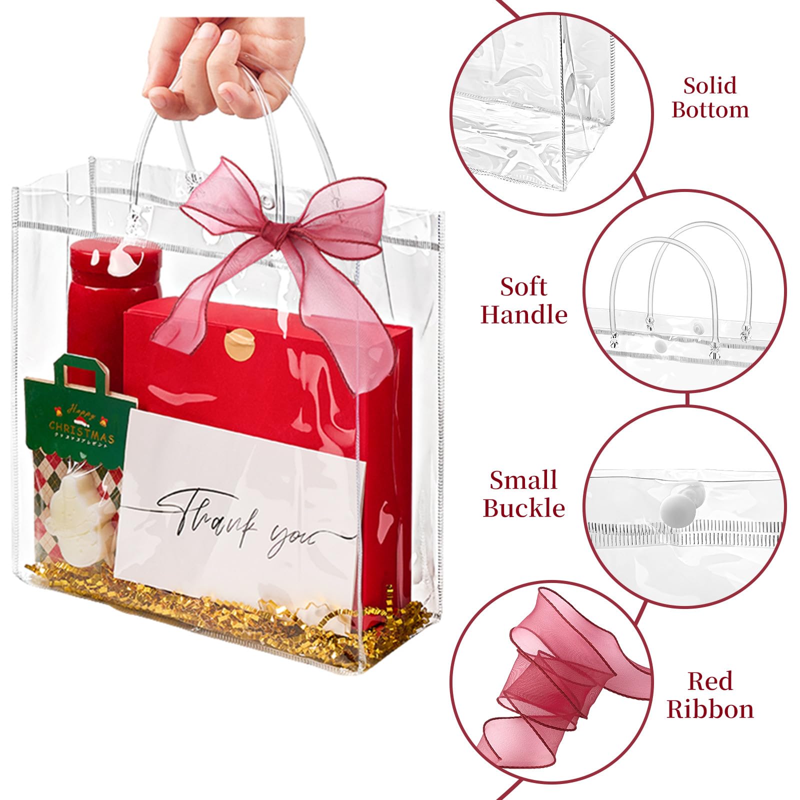 Jutieuo 20 PCS Clear Gift Bags with Handles, 9.8 x 9.8 x 3.5 Inches Reusable Plastic Goodie Bag Transparent Party Favor Bags Bulk for Weddings Birthdays Events, Classrooms & Celebrations