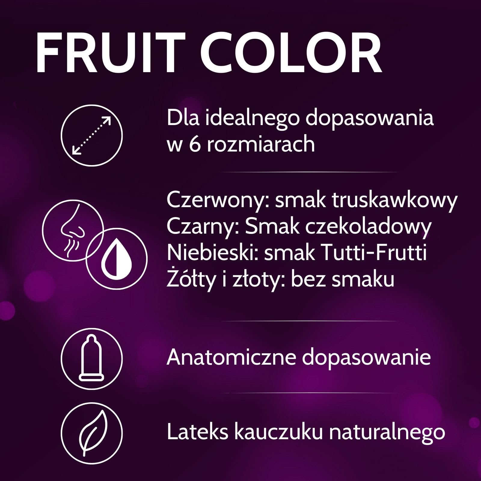 Vibratissimo Barwa owoców Prezerwatywy 50szt I Naturalne doznania i ekstra nawilżenie I w zamykanym woreczku | Kolorowe dla mężczyzn | Cieniutkie | 49mm