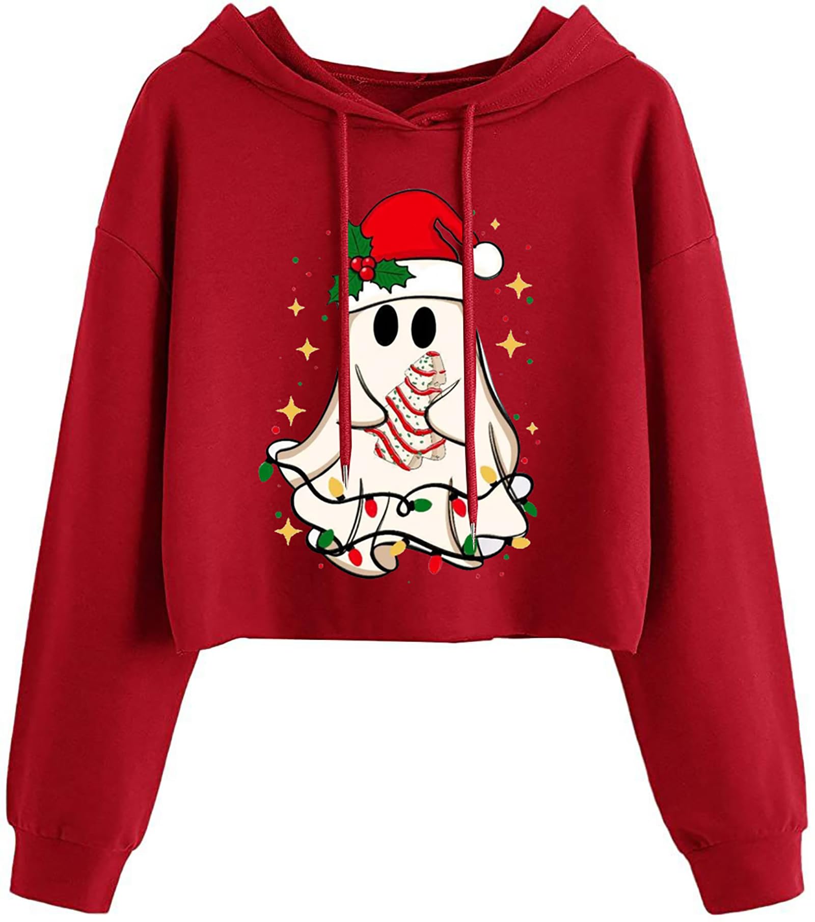 Women's Christmas Crop Sweatshirt Hoodie Pullover Tops Xmas Holiday Shirt