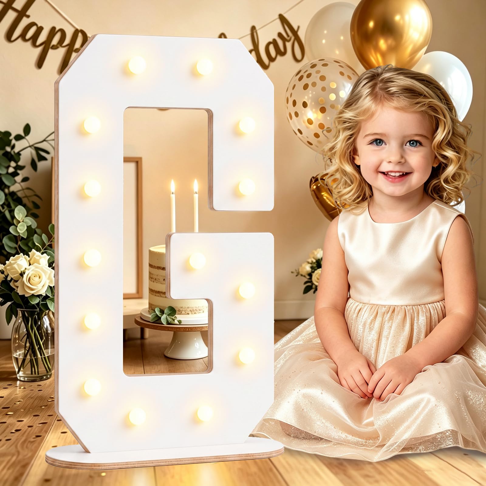 Large 44CM White Wooden Light Up Letters G for Birthday Party Decorations