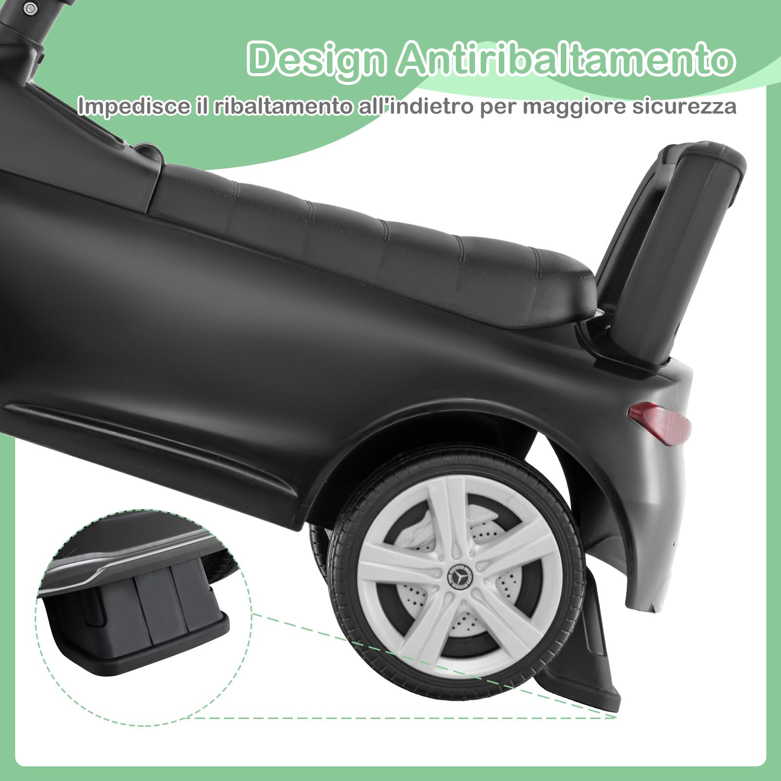 COSTWAY Mercedes Benz Macchinina Cavalcabile a Spinta per Bambini, Auto da Gioco con Volante Clacson e Suono, Spazio di Archiviazione, Auto a Spinta per bambini 1-3 Anni (Nero)