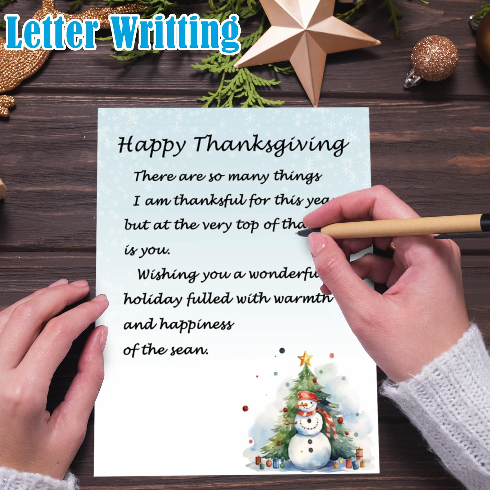 100 piezas de papel de papelería de invierno de 8.5 x 11 pulgadas, papel decorativo con membrete de muñeco de nieve, papel decorativo para día festivo, escritura de cartas, papel de