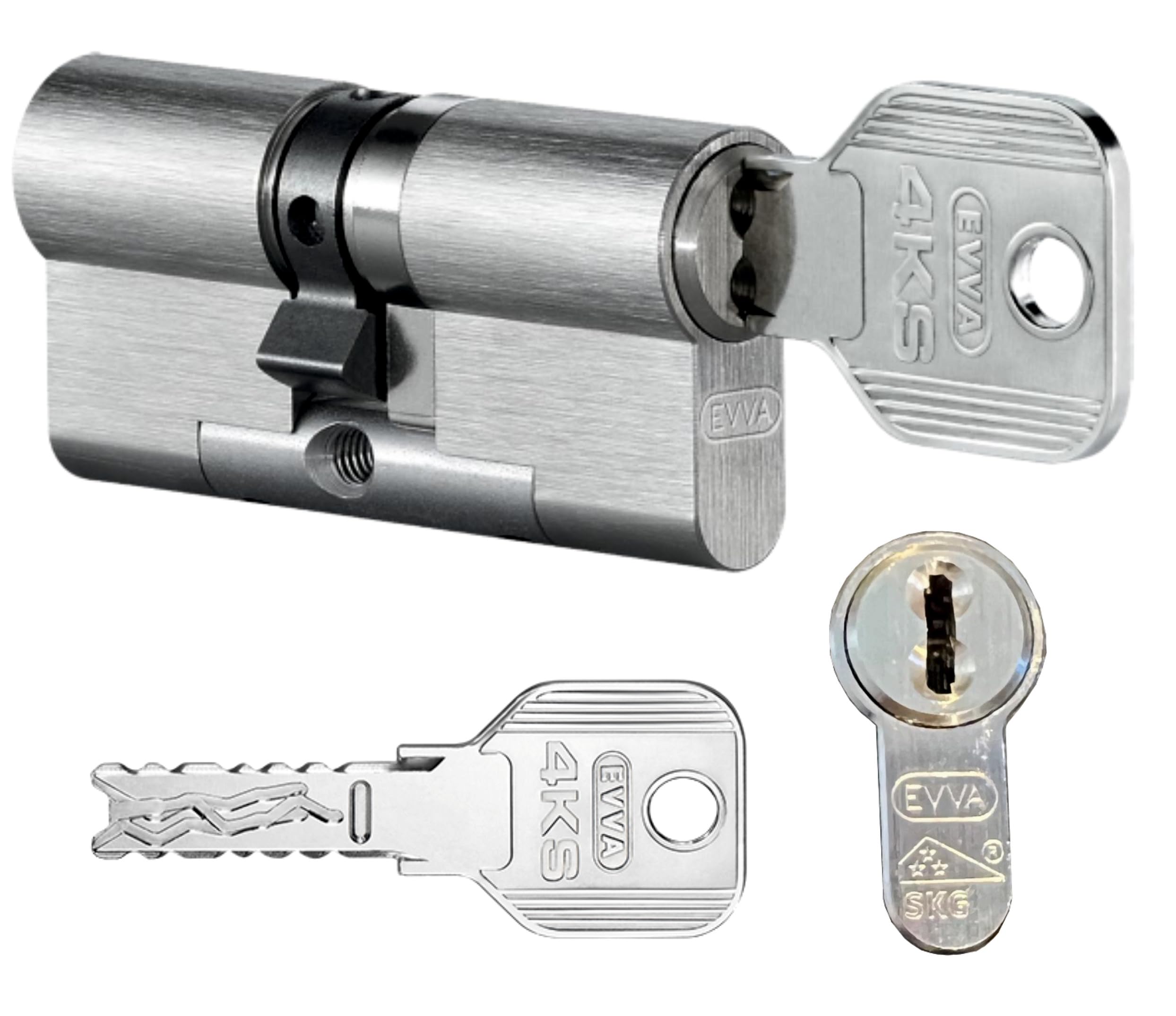 EVVA 4KS Doppelzylinder SKG*** zertifiziert beidseitig mit 4 Schlüssel, Länge (a/b) 31/51mm (c= 82mm), mit Sicherungskarte und BSZ (Not - und Gefahrenfunktion)