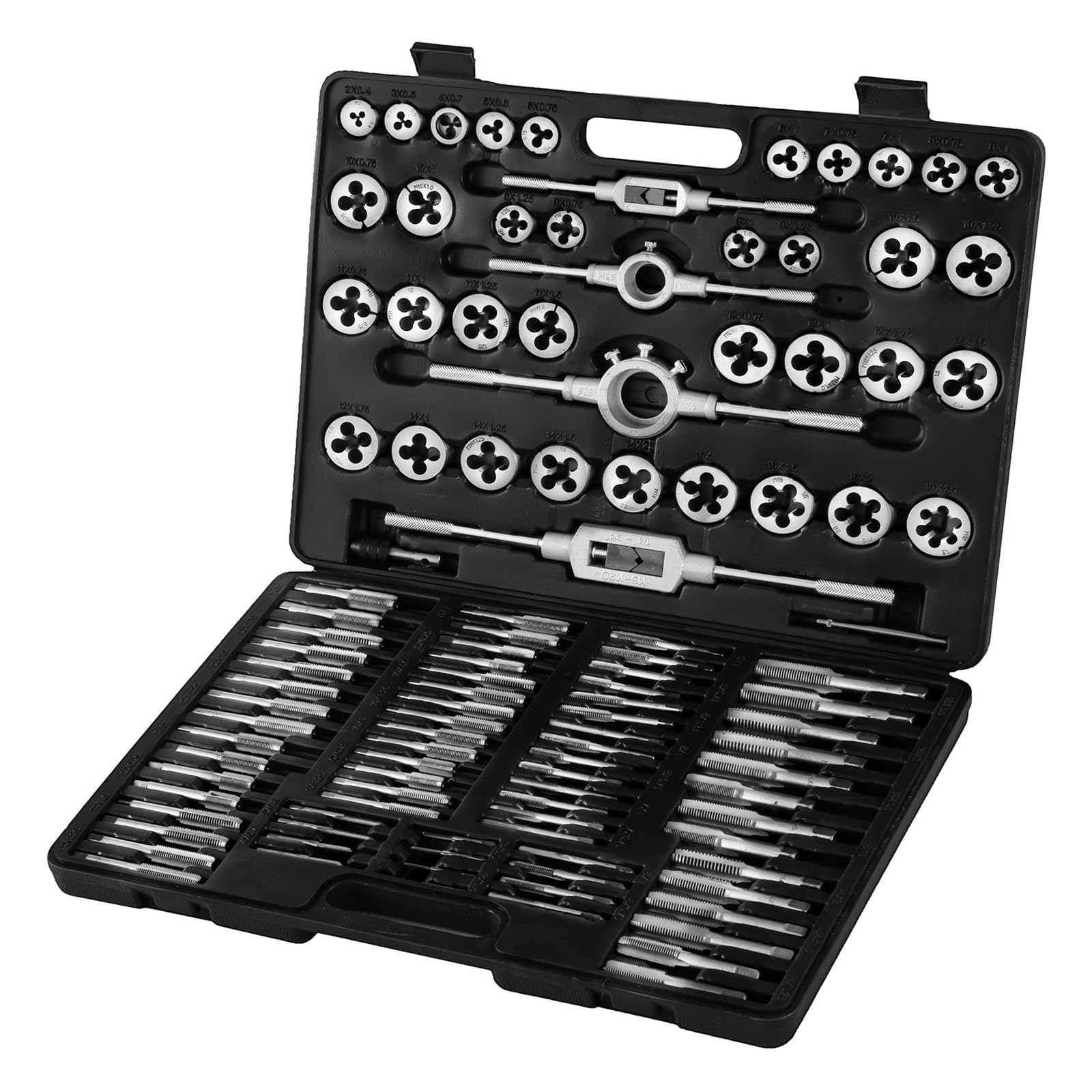 Juego de machos y terrajas (110 unidades, métricas M2-M18, for roscado manual, corte, llave inglesa, acero tungsteno, for módulos precisión máquinas herramienta) Para uso de bricolaje