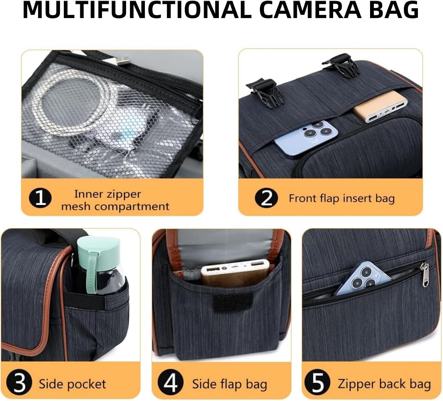 Small Compact Vintage Travel Camera Drone Equipment Lens Padded Protective Storage Sling Crossbody Shoulder Bag for Men and Women with Tripod Holder and Removable Divider Insert (Black gray)