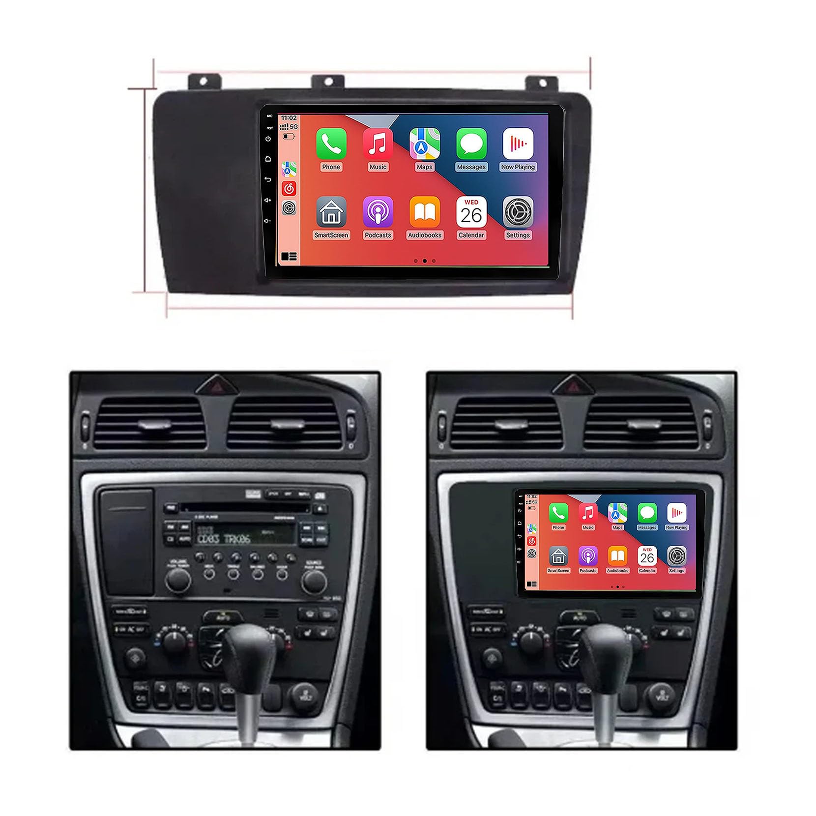 9" Android 12 2 Din Autoradio Bluetooth Main Libre avec pour Volvo XC70 V70 S60 2004-2009 Poste Radio Voiture Soutient USB FM AM Carplay HD Multi-Touch Écran,K7 8 Core 4G+WiFi 8G+128G