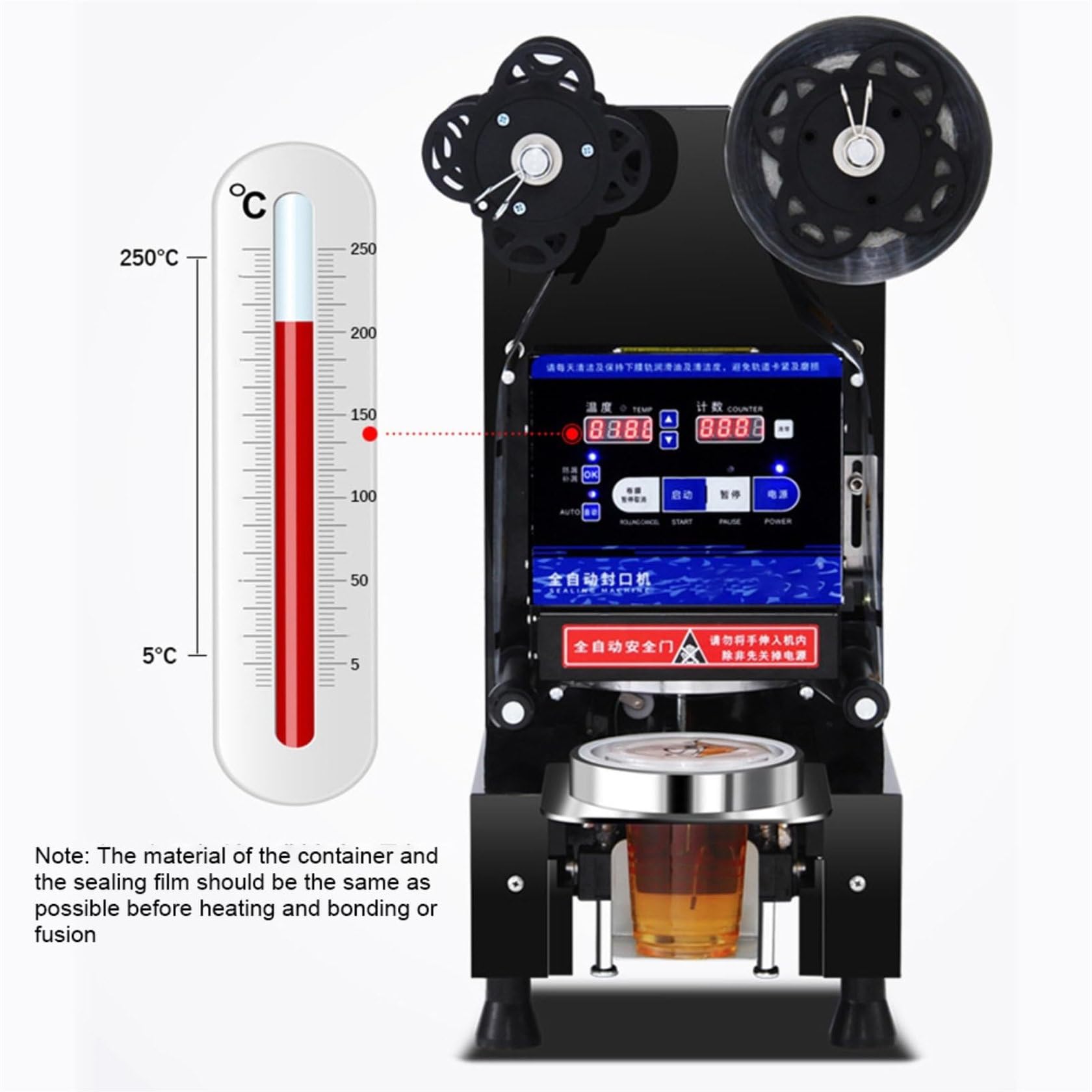 Sellador al vacío totalmente automático de 480 W, sellador de sobremesa/sellador de vasos de plástico, máquina de té con burbujas, 500-650 tazas/h para sellador de batidos de café, té con leche con
