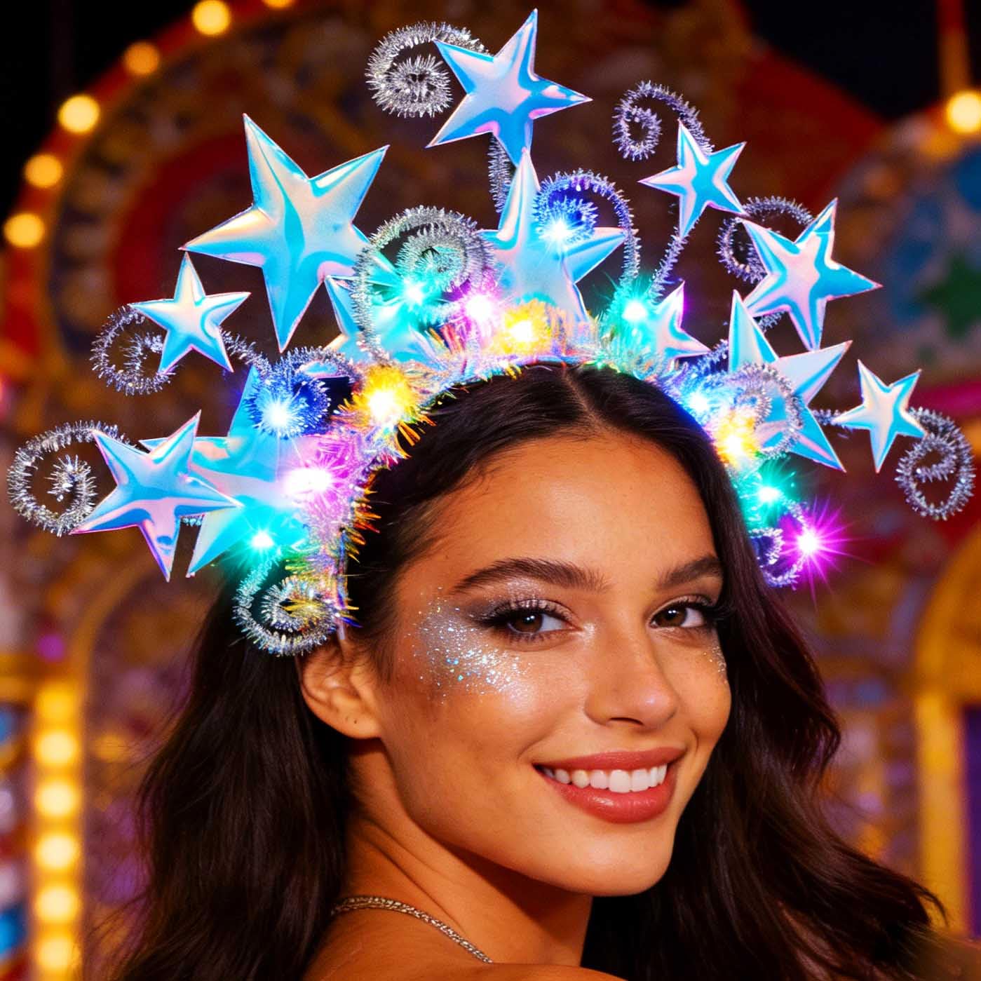 Fashband Light Up Star Headband LED Glitter Stars Headbands Goddess Costume Headpiece Carnival Party Hair Accessories for Women (Color, One Size)