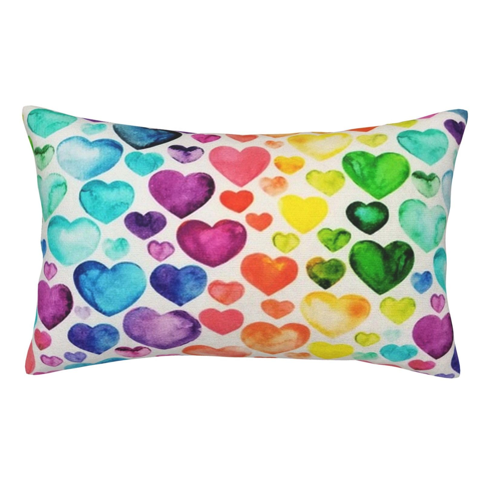 Soft Plush Pillow Cover For Sofa & Bed, Rainbow Hearts, Standard Furry Throw Pillow Case 50x75 cm, Decorative Cushion Cover For Bedroom Living Room Decor, Hidden Zipper Pillowcases For All Seasons