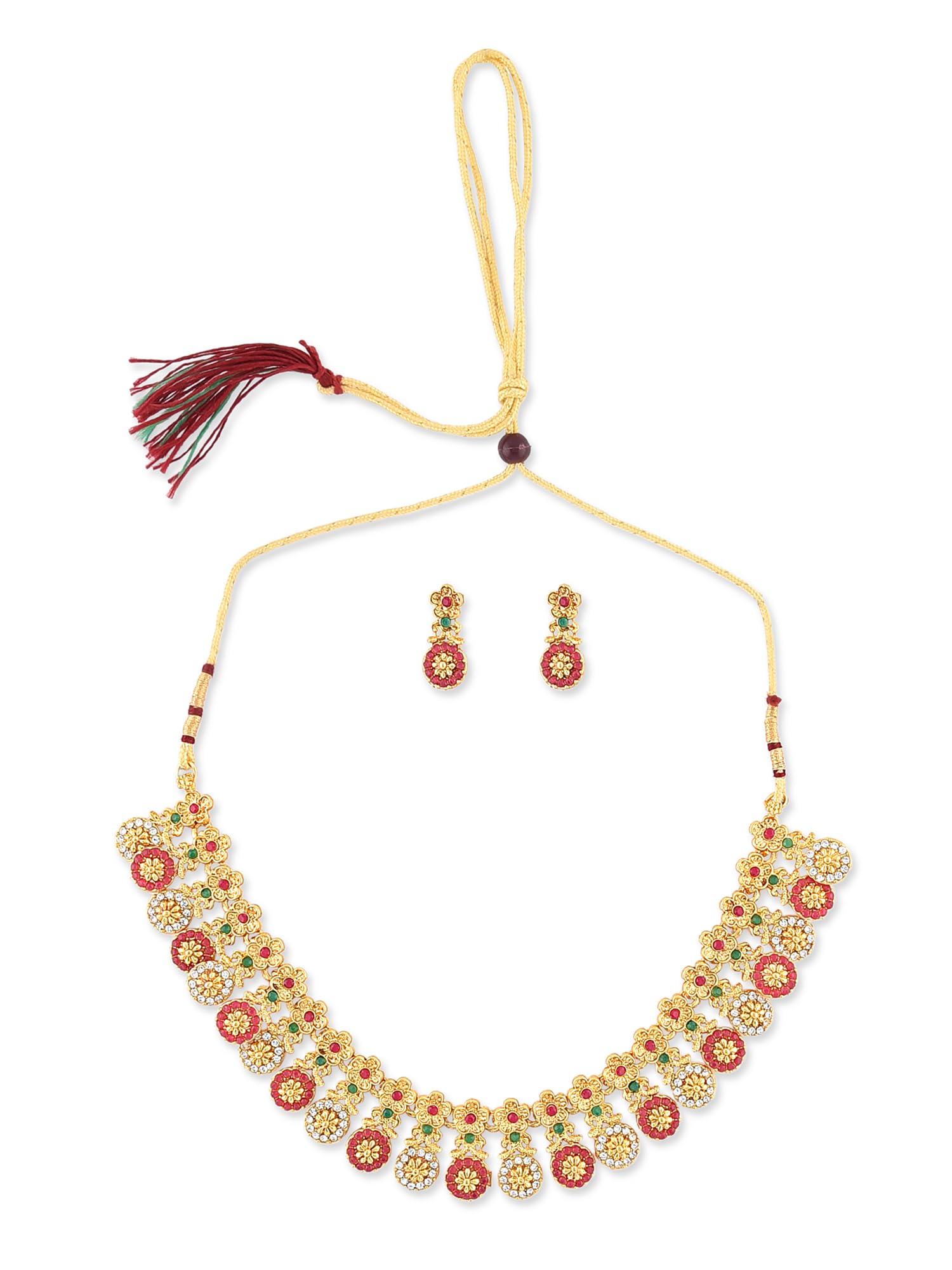 ZAVERI PEARLS Green Floral Design Choker Necklace & Earring Set For Women-ZPFK18459 (B0DBP38WMD) Amazon Price History, Amazon Price Tracker