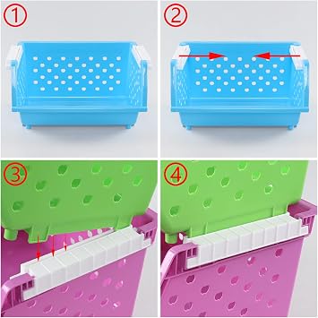 4-Pack Plastic Kitchen Stackable Storage Baskets, Colored Stacking Open Front Storage Bins