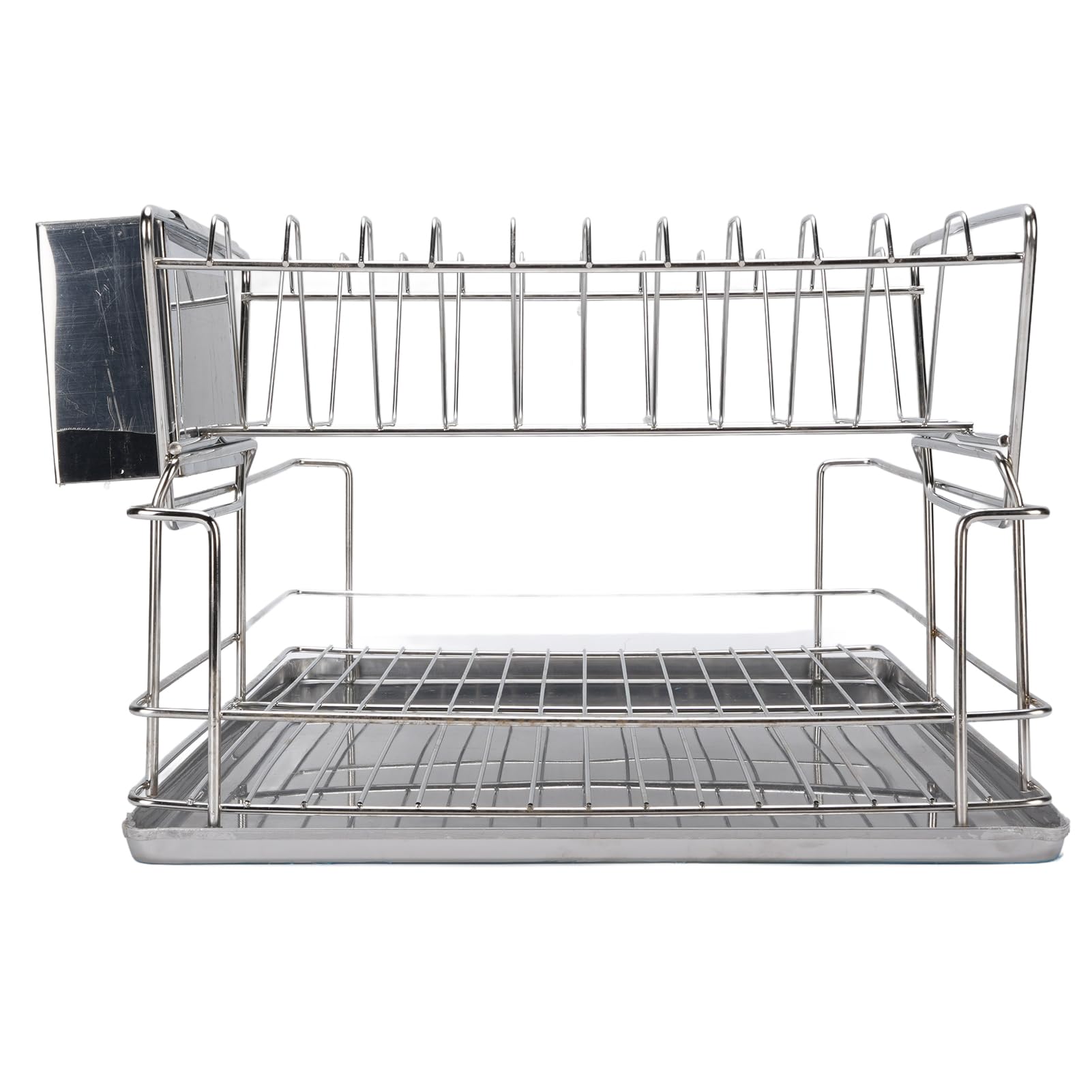 Jelquix 2 Tier Dish Rack Stainless Steel Dish Drying Rack for Kitchen Counter, with Drainboard Cutlery Holder and Bottom Tray, Large Drainer for Bowls Dishes Utensils