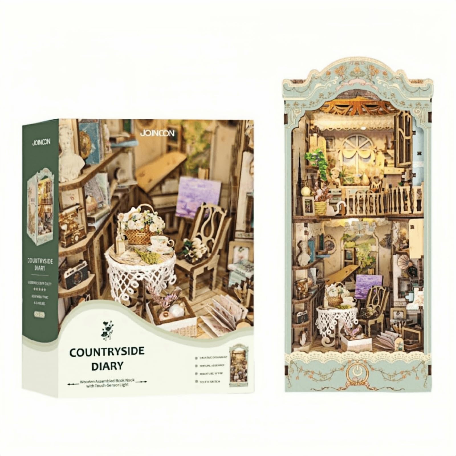 SXDMOUBK Book Nook – Pastoral Diary Bookends DIY Kit Miniature Dollhouse with Furniture and LED, 3D Puzzle
