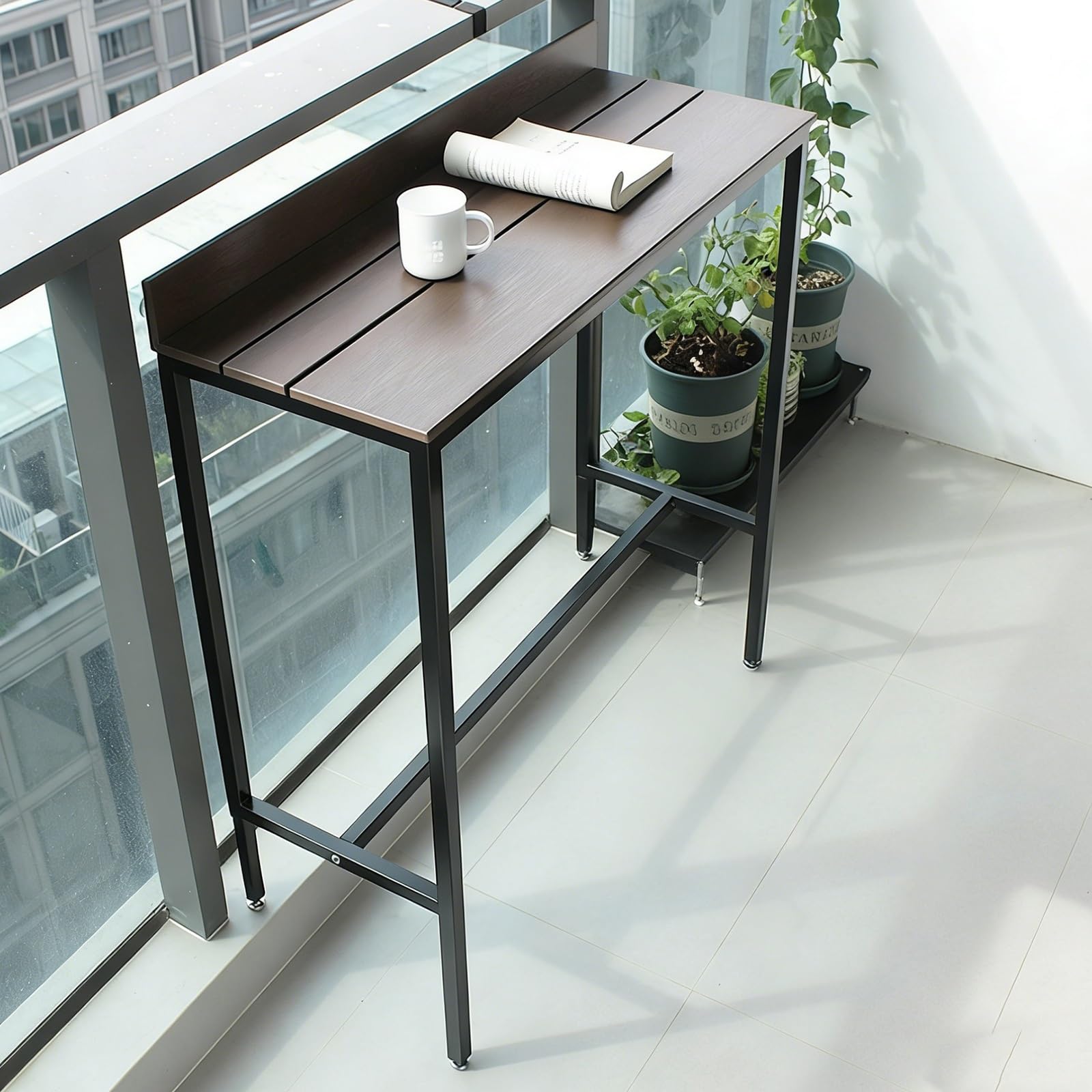 Table de bar d'extérieur à hauteur de comptoir – Dessus imperméable, pieds extensibles, convient pour balcon, jardin et utilisation en intérieur