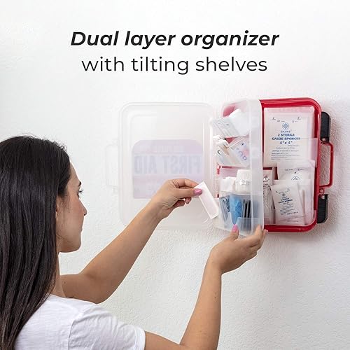 Miniatura 8 de M2 BASICS Kit de primeros auxilios de emergencia de 350 piezas  Doble capa montaje en pared suministros médicos para negocios escuela automóvil o