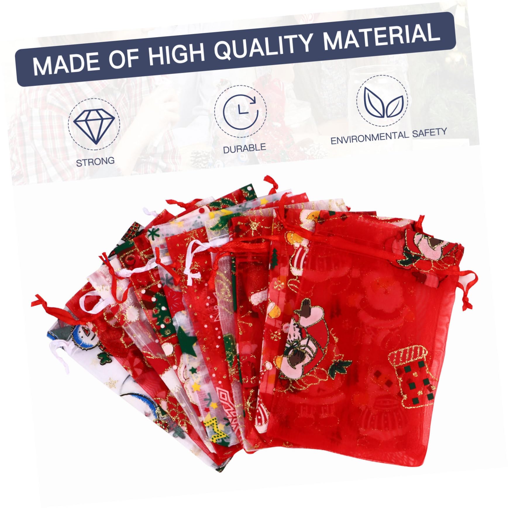 KOMBIUDA Sacchetti Natalizi Facili da Conservare e Trasportare 50 con Chiusura a Coulisse in Organza e Alberi di Natale Adatti per di Matrimonio per Regali di Natale