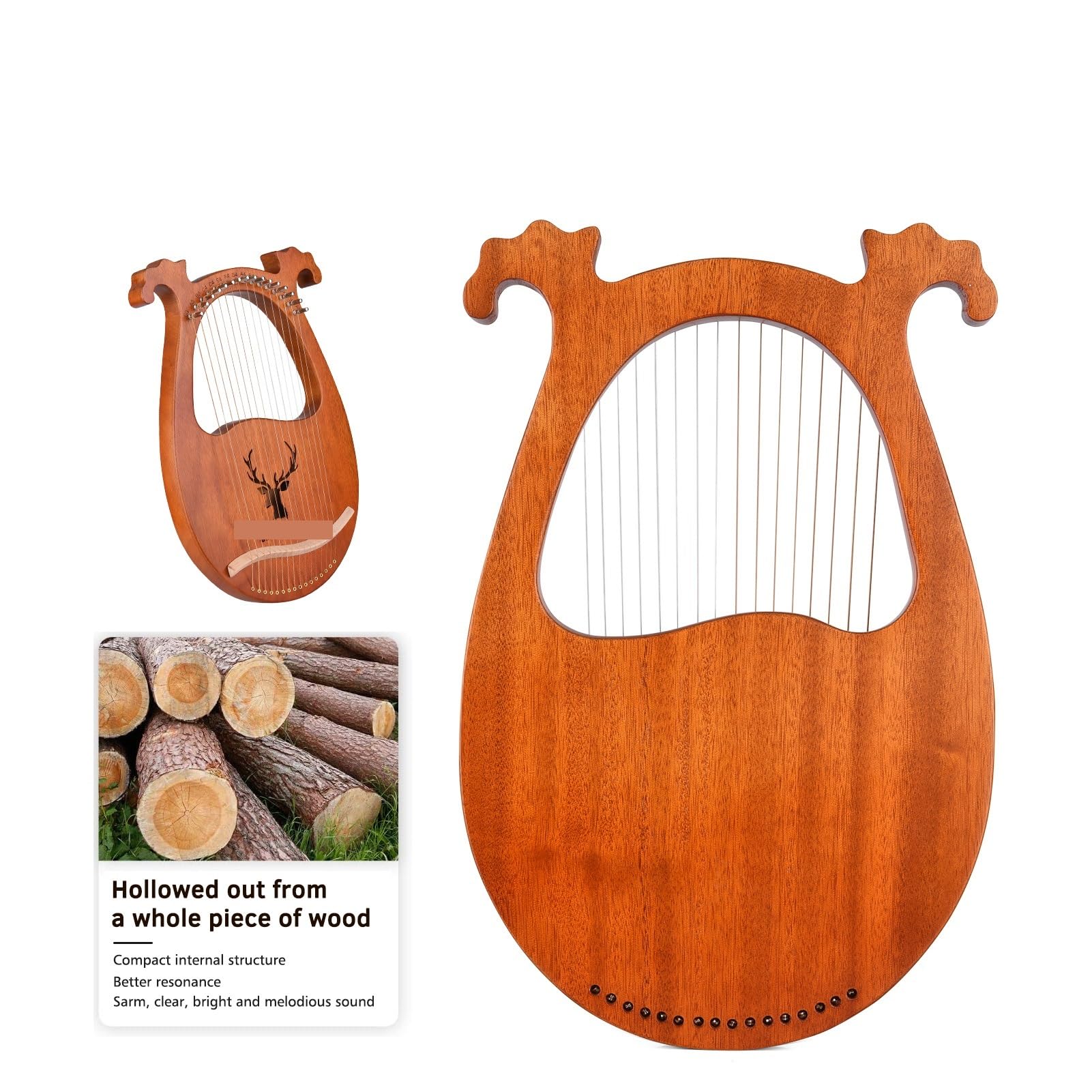 Arpa a lira Strumento a corde in legno massello for arpa a lira a 16 con for martello accordatura motivo alce for principianti