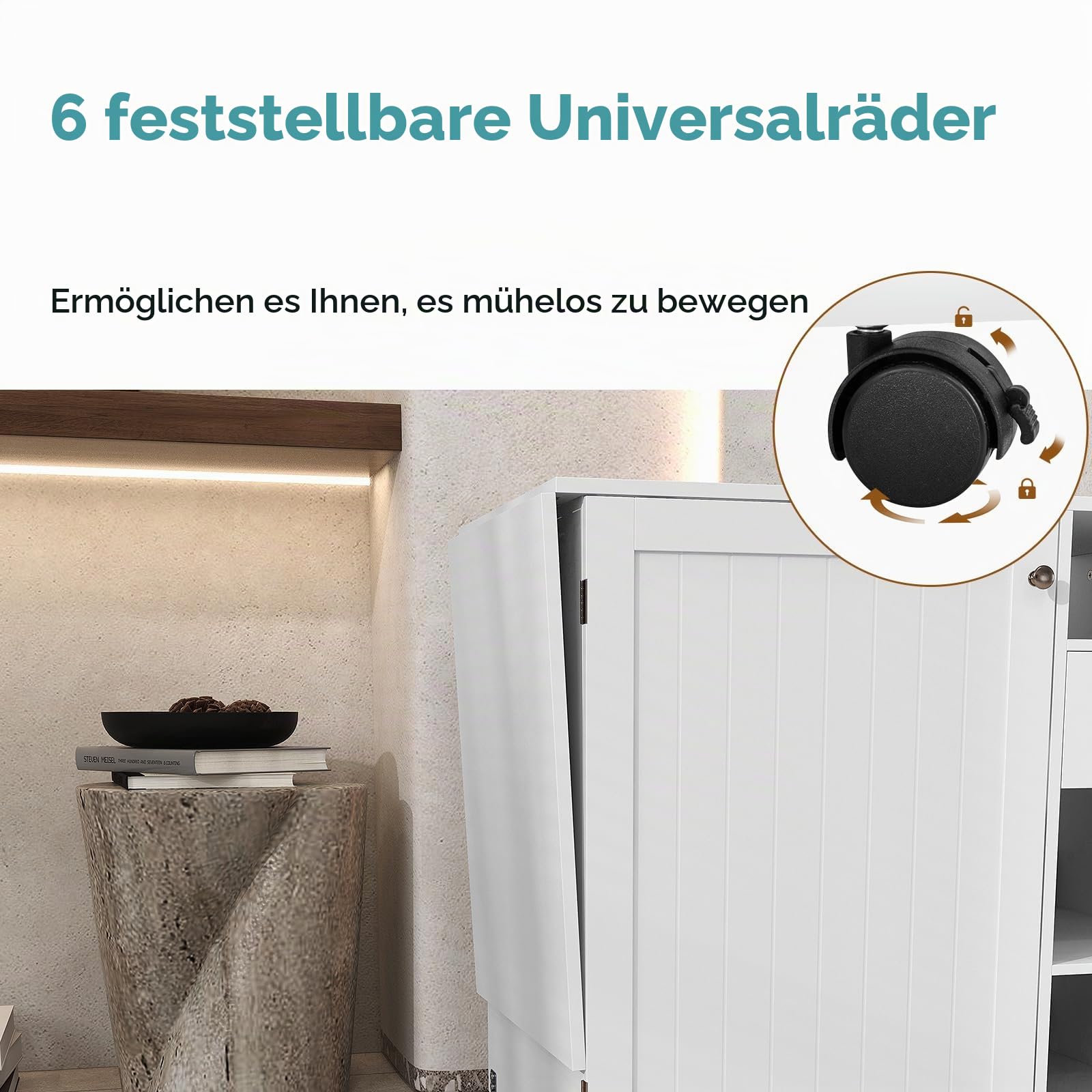 LIFEZEAL Faltbarer Nähtisch, Mobiler Schrank für Nähmaschine mit Aufbewahrungsregalen & Haken, Nähschrank Nähmaschinenschrank mit Rollen, Weiß