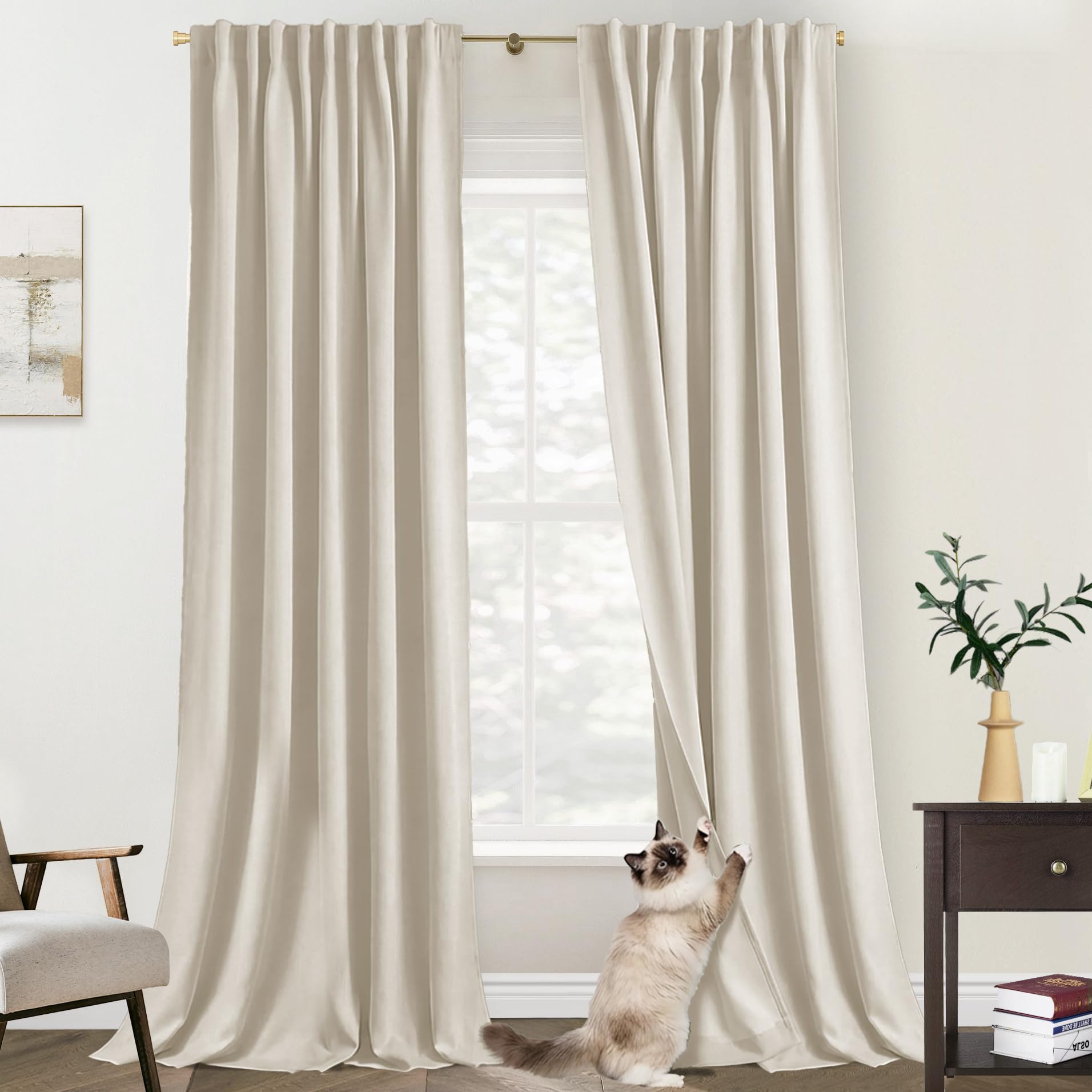 Floor to Ceiling Blackout Curtains, Elegant Cortinas for Living Room, Linen 9FT 108 Inches Long 2 Panels with Hooks and Rings