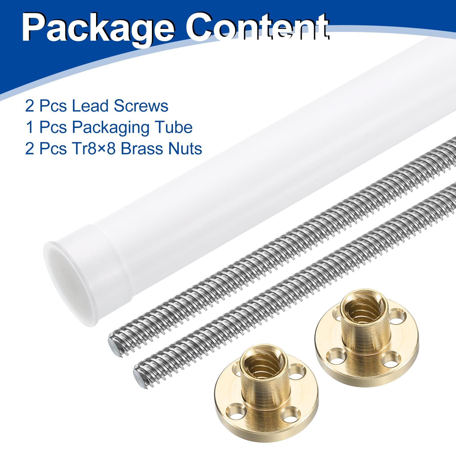 Sourcing Map 2 Pcs 100mm / 4 Inch Tr8x4 Stainless Steel Lead Screw With T8 Brass Nut