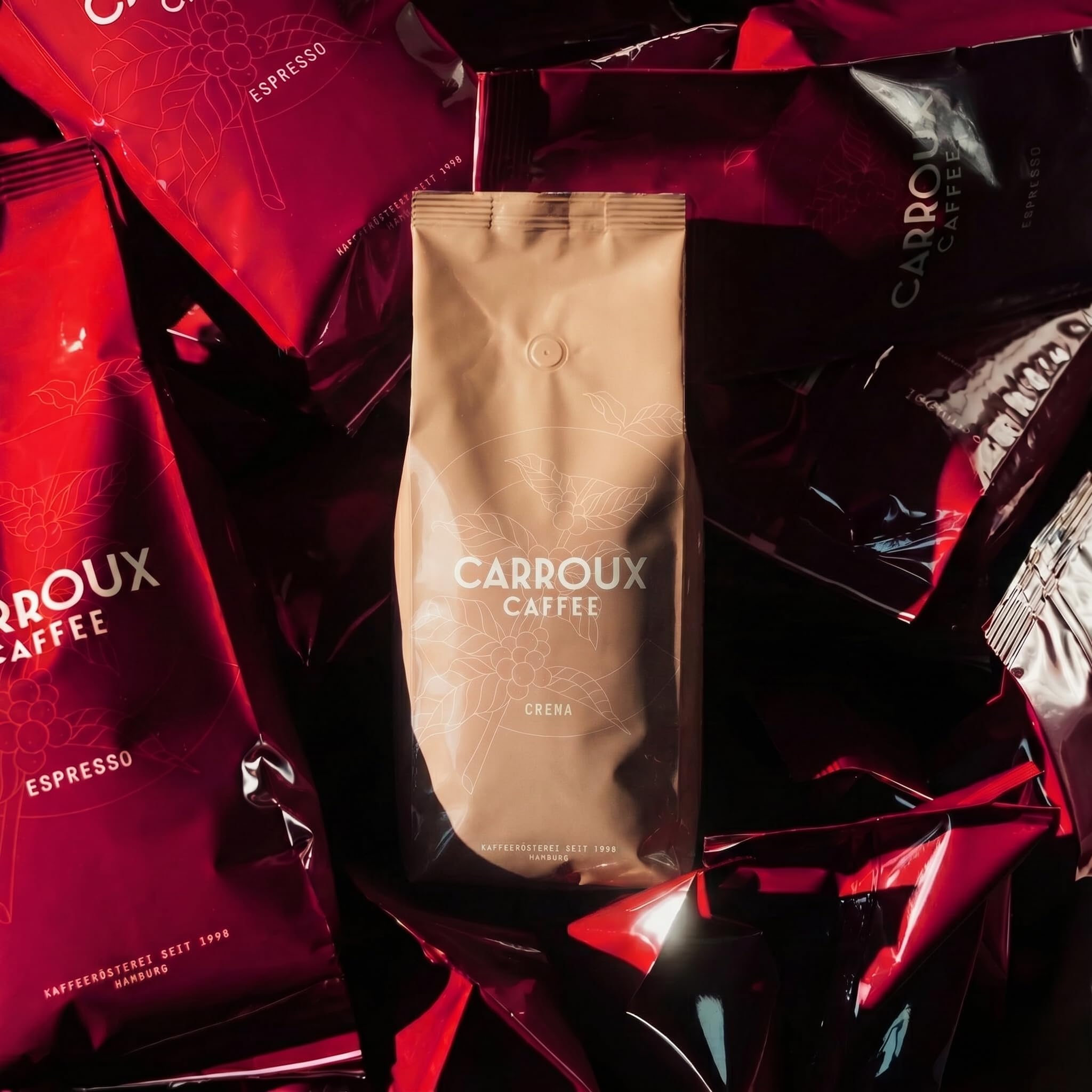 CARROUX Kaffeebohnen Crema 6x500g Pack - Feinster Premium Kaffee - Für Kaffeevollautomat u. Siebträgermaschine - Ganze Bohnen frisch geröstet