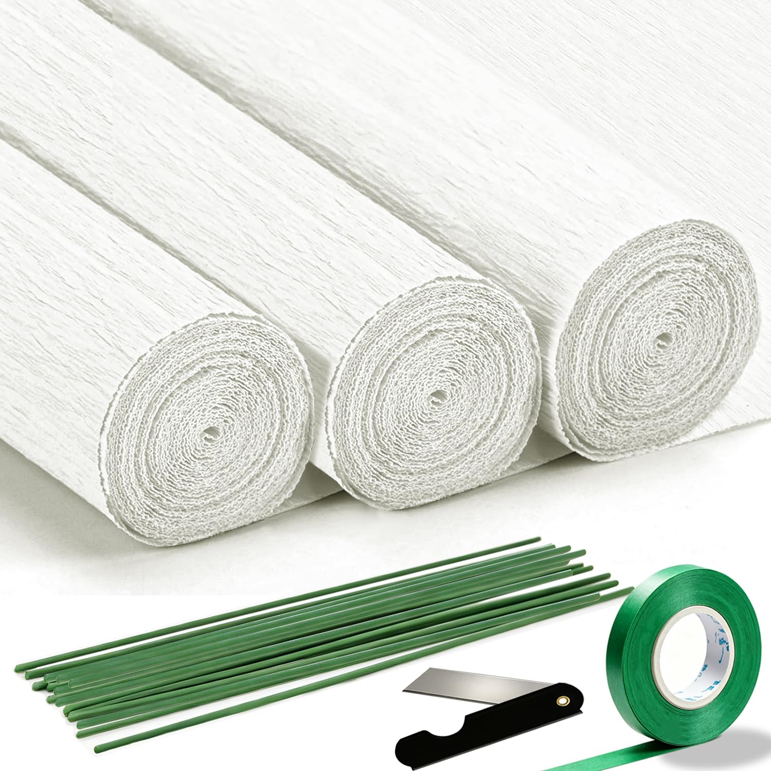 White Crepe Paper Roll, 9.8Inch x 8.2Ft/3Rolls, Crepe Paper Sheet for Flower Making, Papel Crepe for Valentine's Day, Birthday Wedding Party