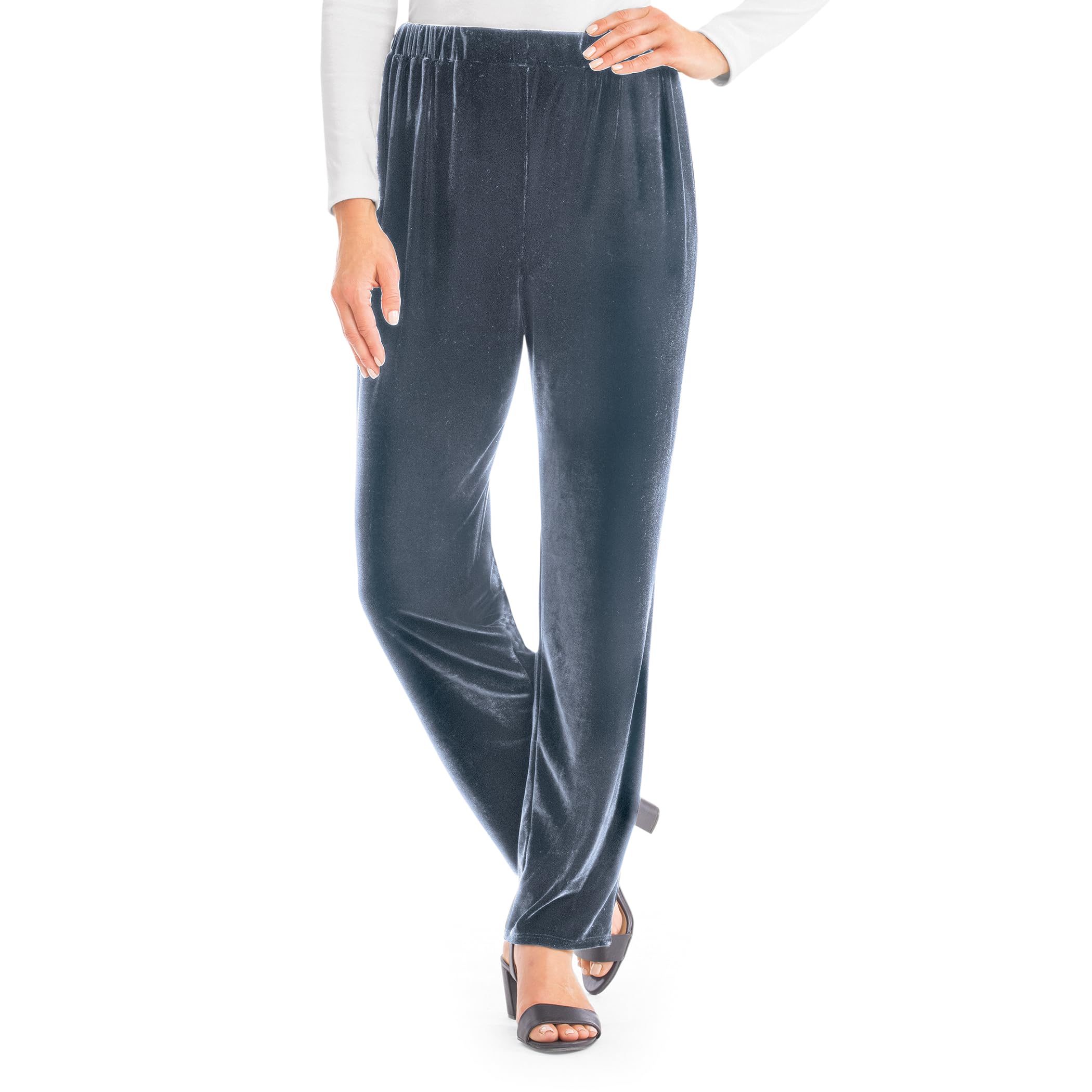 Collections Etc Womens Comfy Velvet Pull-On Elasticized Waist Pants Black X-Large