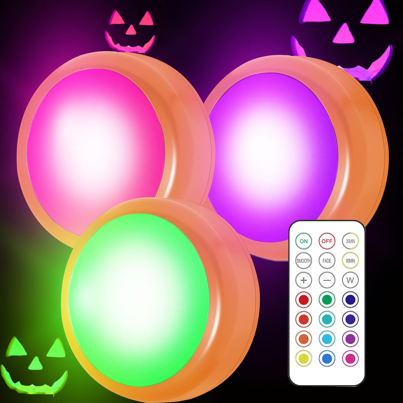 Orange Pumpkin Light with Rgb Remote,Light up Pumpkin Halloween Decoration,Color Changing Flameless Led Candles for jack o lantern,Muti Color Battery Operated Night Light For Halloween Chirstmas Décor
