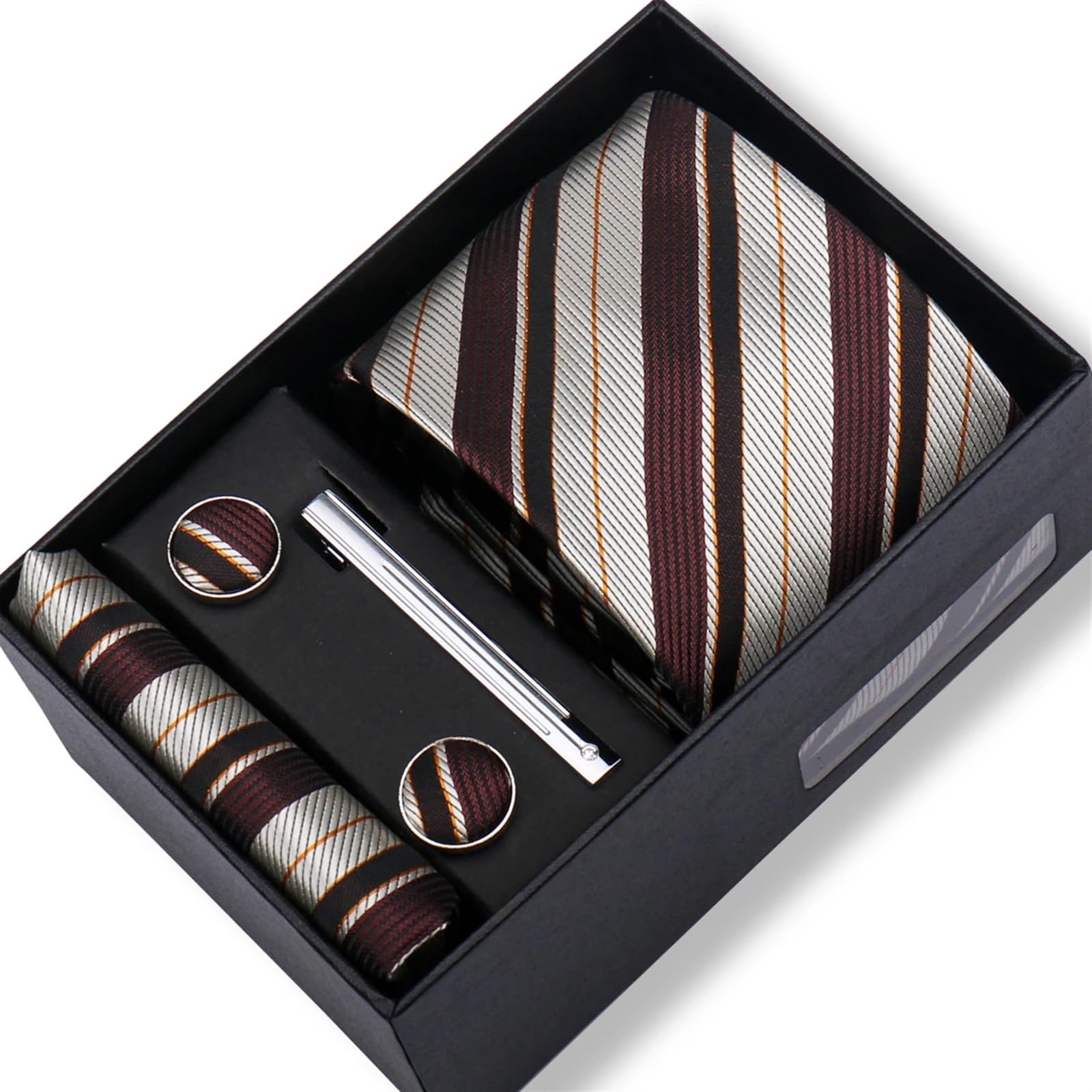 GHHZML Tie Silk Ties Gift Box Jacquard Necktie Cufflink Set Tie Clip For Men Gravatas Business Wedding(B15)