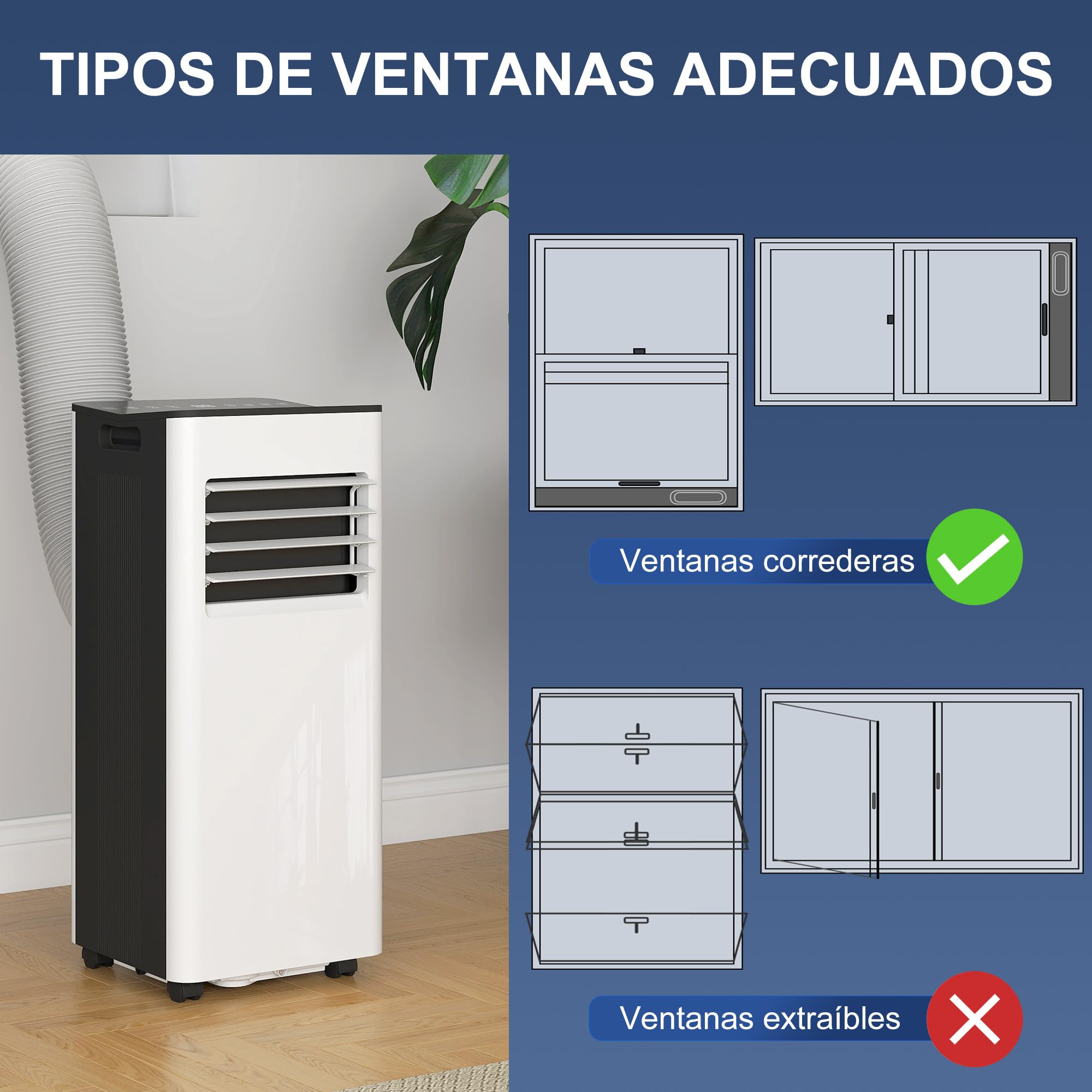 HOMCOM Aire Acondicionado Portátil 3 en 1 9000 BTU Enfriador Ventilador Deshumidificador 24,1 L/Día con Control Remoto Pantalla LED Temporizador 24h 2 Velocidades para Habitación 28m² Blanco y Negro
