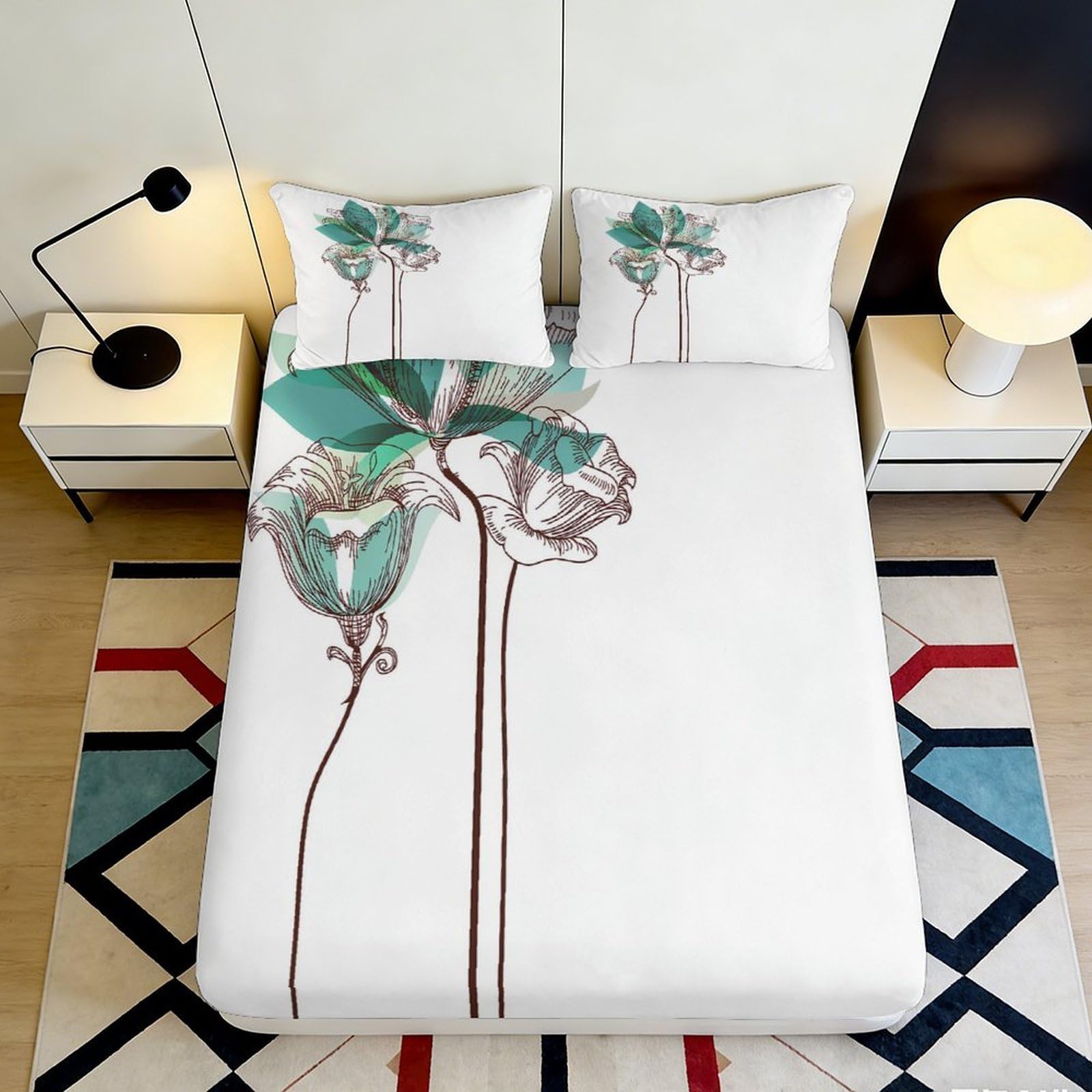 Dhbaneiok Style-5 3D Printed Botanical Art Fitted Sheet Microfiber Soft Floral Illustration Mattress Cover Bedroom Decor 90X200x25cm