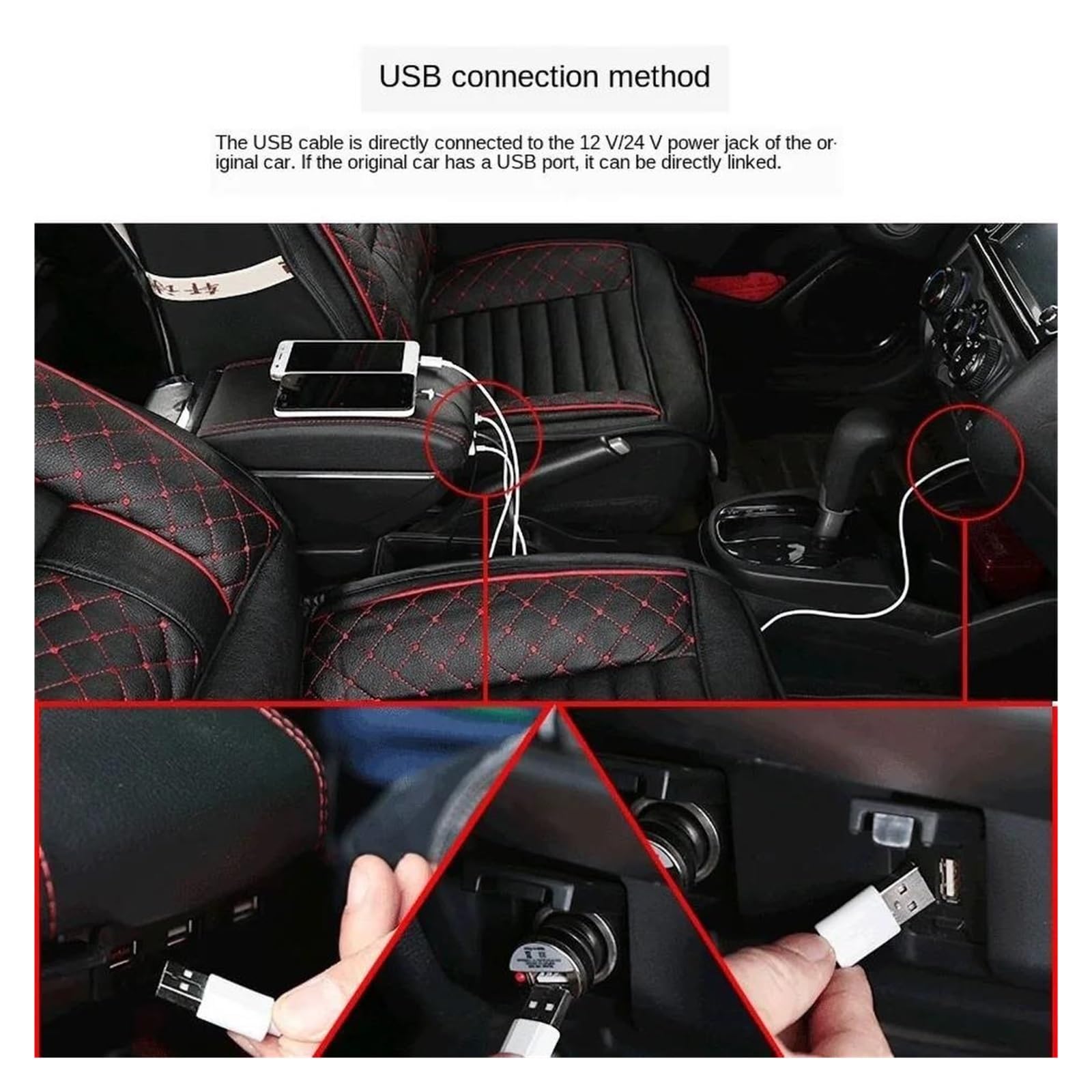 centro consola organizador caja Para MINI Para Cooper R50 R52 R53 R56 R57 R58 F55 F56 F57 Compartimento Reposabrazos Coche Accesorios Almacenamiento Central(D red line 7USB)