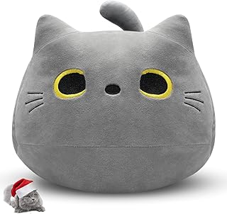 Gray Cat Plush Pillows Toys, 12" Kawaii Gray Cat Stuffed Animals Plush Toys, Cute Soft Cat Plushie Gray Cat Pillow Stuffed Cat Toys for Birthday Christmas Halloween Kids Gifts Home Car Decoration