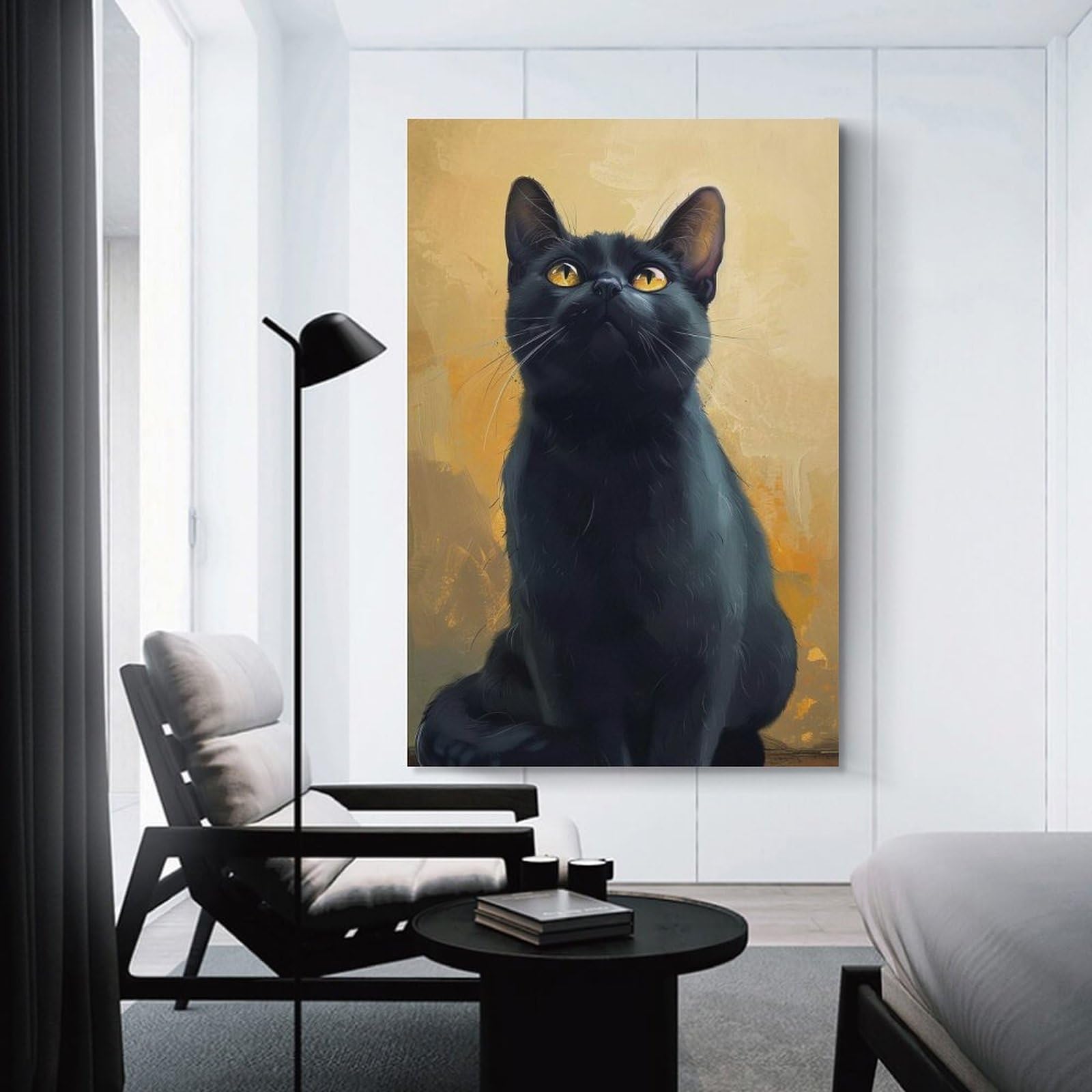 Junmoney Unframe-Style-5 Black Cat Portrait Canvas Wall Decor, 16X24inch(40X60cm), For Wall Displays, Bedrooms Or Room Updates, Wall Decor Suited To Curated Displays